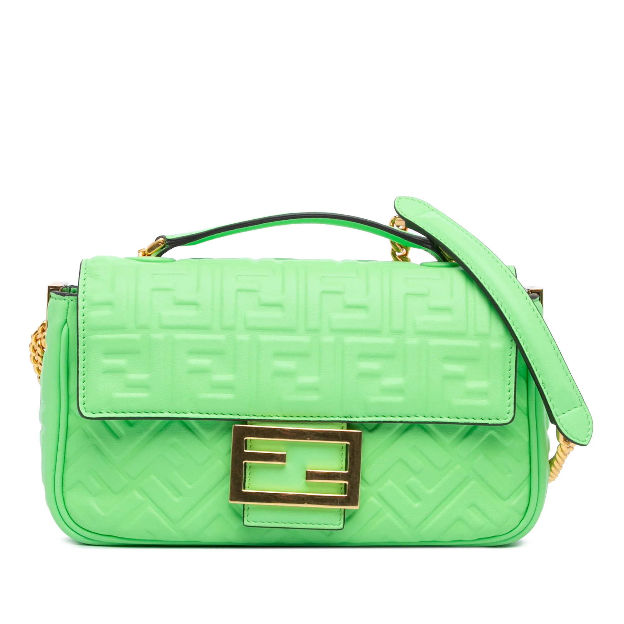 Fendi | Pre-Owned Zucca Embossed Leather Chain Midi Baguette - II | Green/Light Green