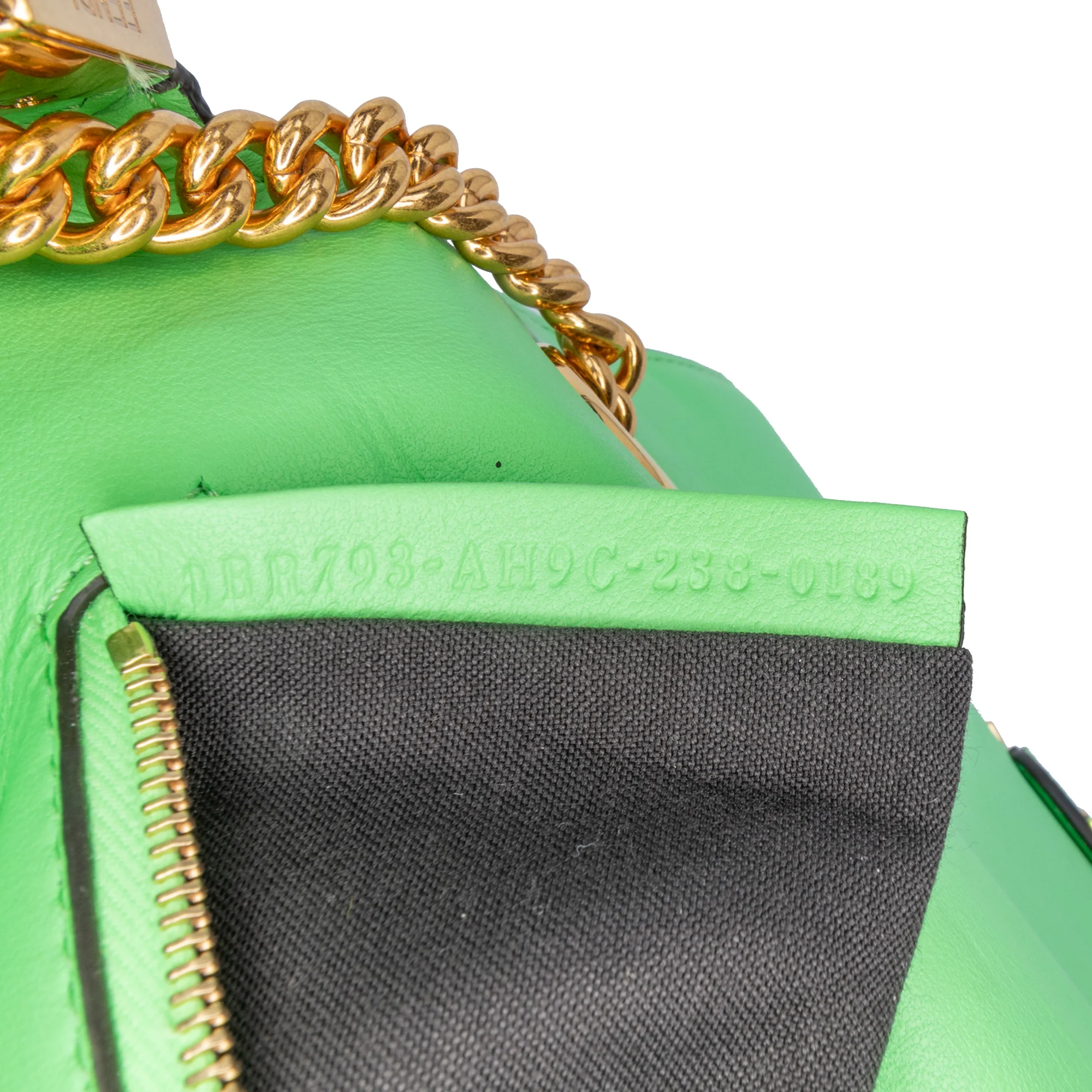 Fendi | Pre-Owned Zucca Embossed Leather Chain Midi Baguette - II | Green/Light Green - Image 6