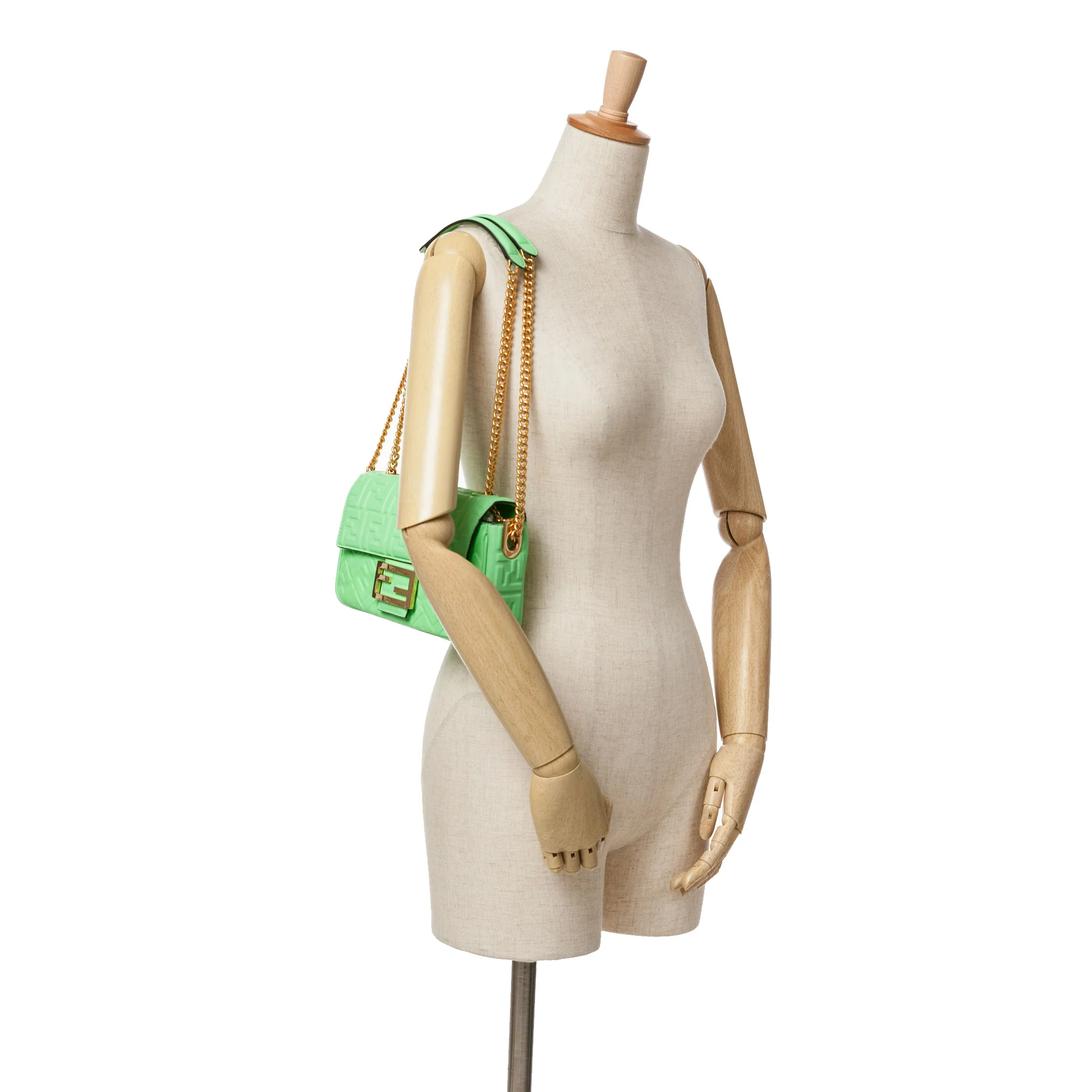 Fendi | Pre-Owned Zucca Embossed Leather Chain Midi Baguette - III | Green/Light Green - Image 2