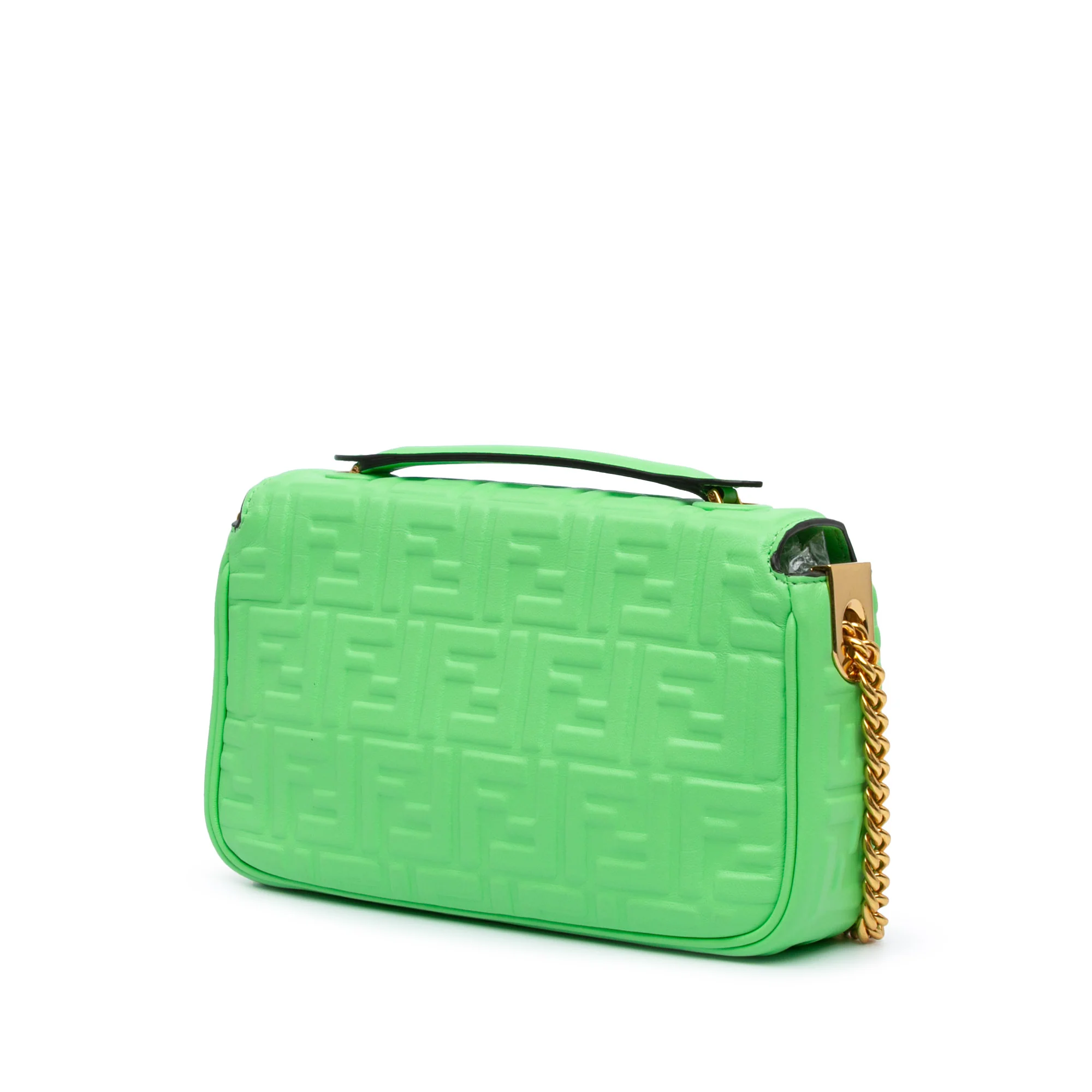 Fendi | Pre-Owned Zucca Embossed Leather Chain Midi Baguette - III | Green/Light Green - Image 4
