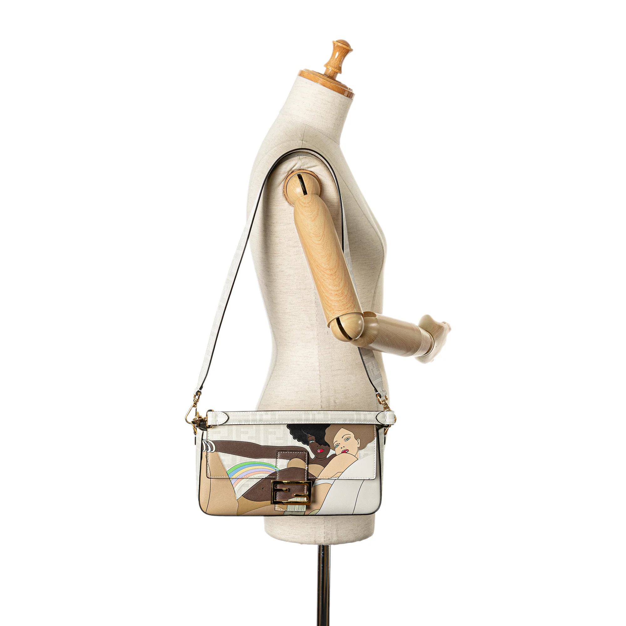 Fendi | Pre-Owned Zucca Graphic Print Coated Canvas Bikini Girls Baguette Satchel | White - Image 2