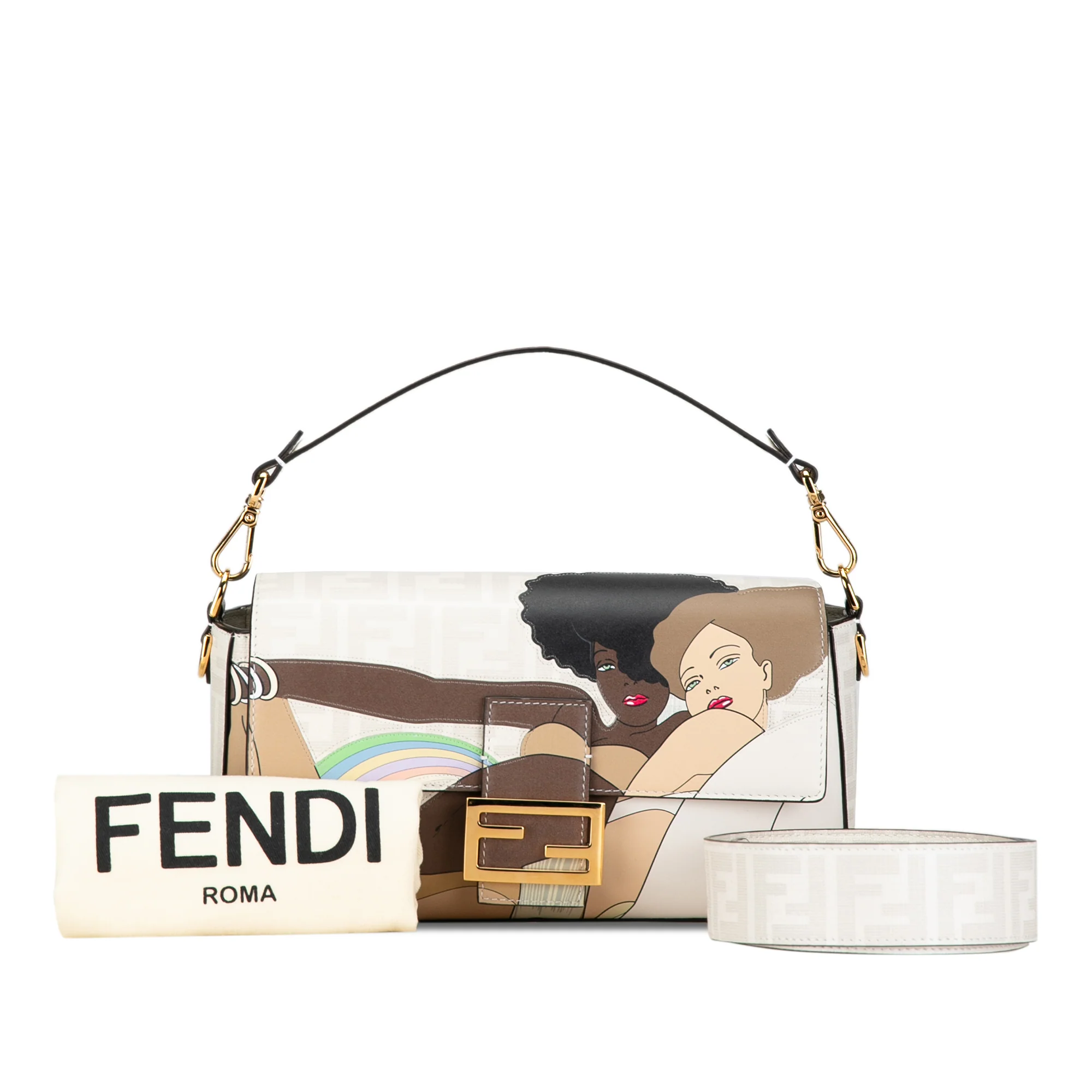 Fendi | Pre-Owned Zucca Graphic Print Coated Canvas Bikini Girls Baguette Satchel | White - Image 3