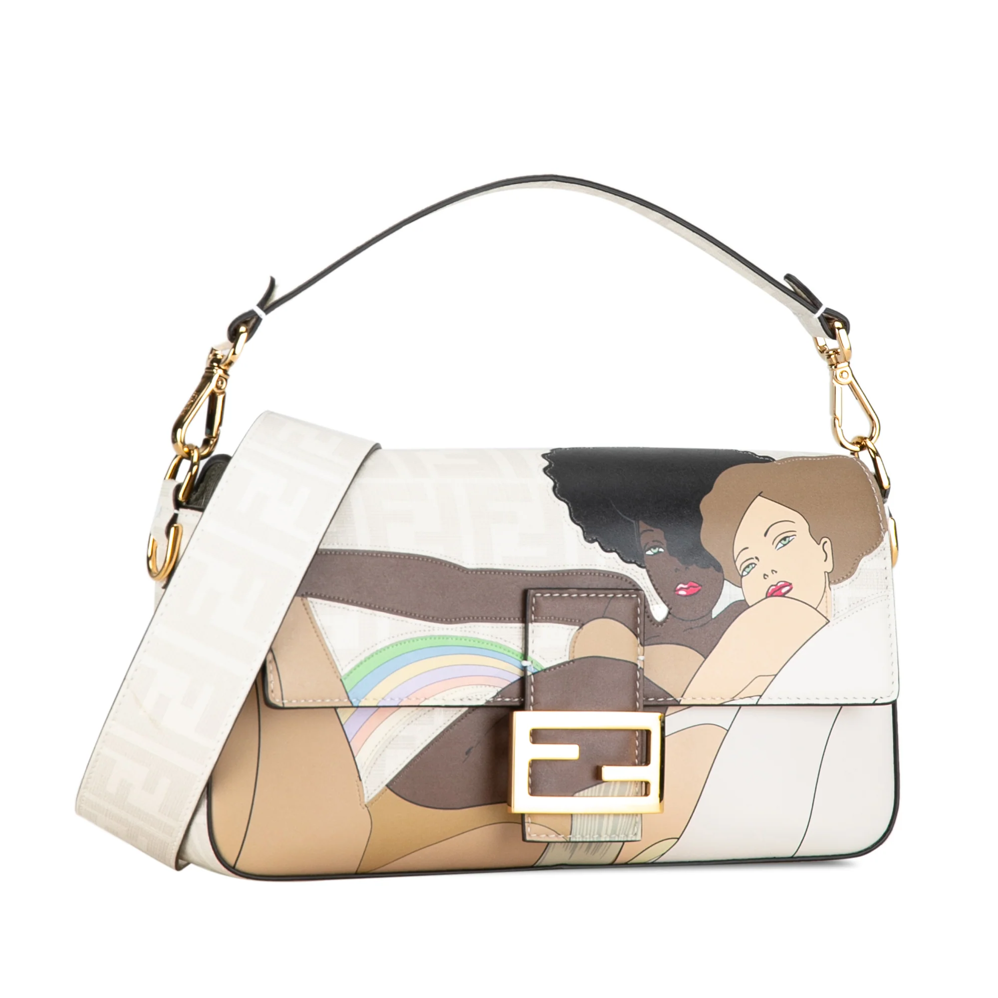 Fendi | Pre-Owned Zucca Graphic Print Coated Canvas Bikini Girls Baguette Satchel | White - Image 4