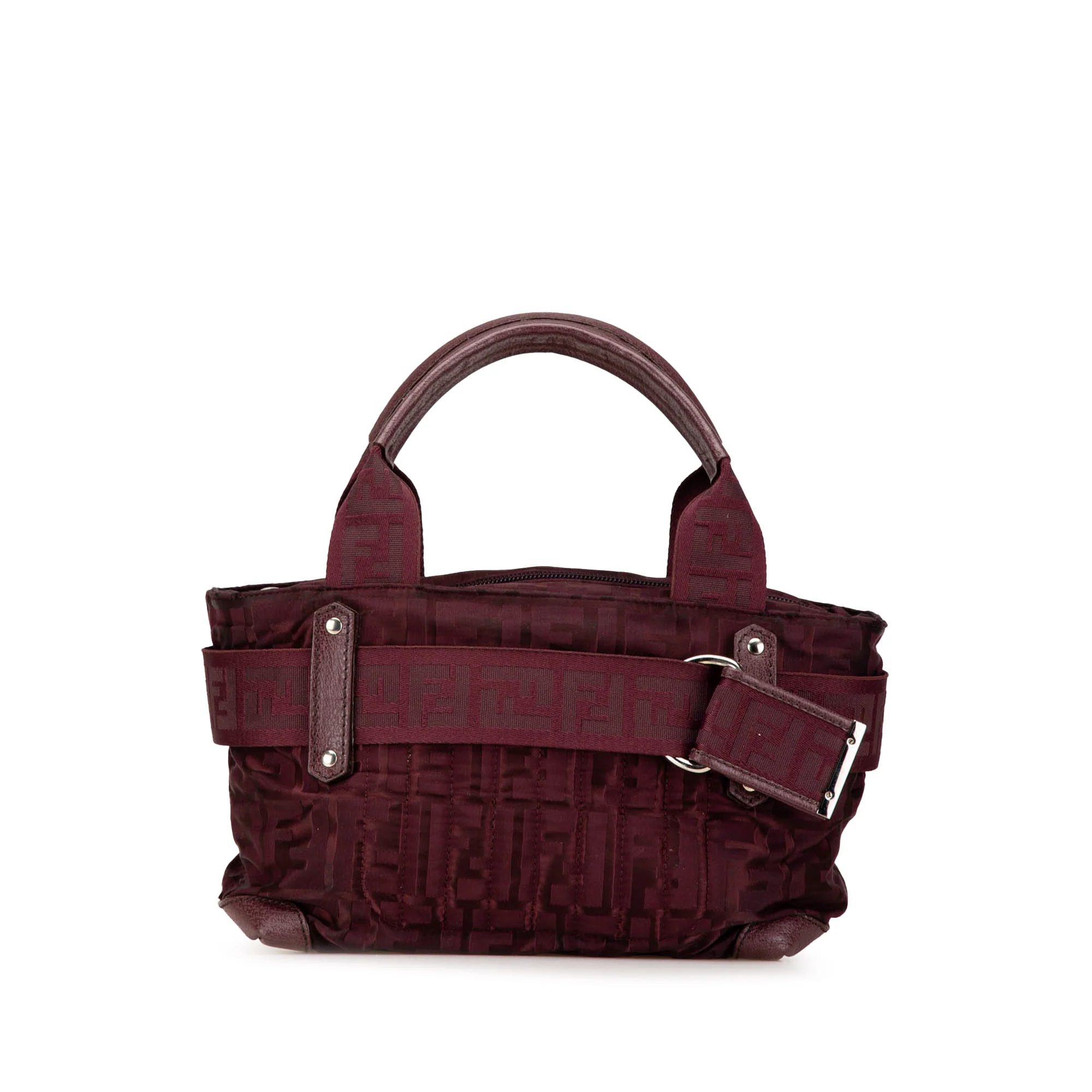 Fendi | Pre-Owned Zucca Nylon Zip Code Handbag | Red/Bordeau