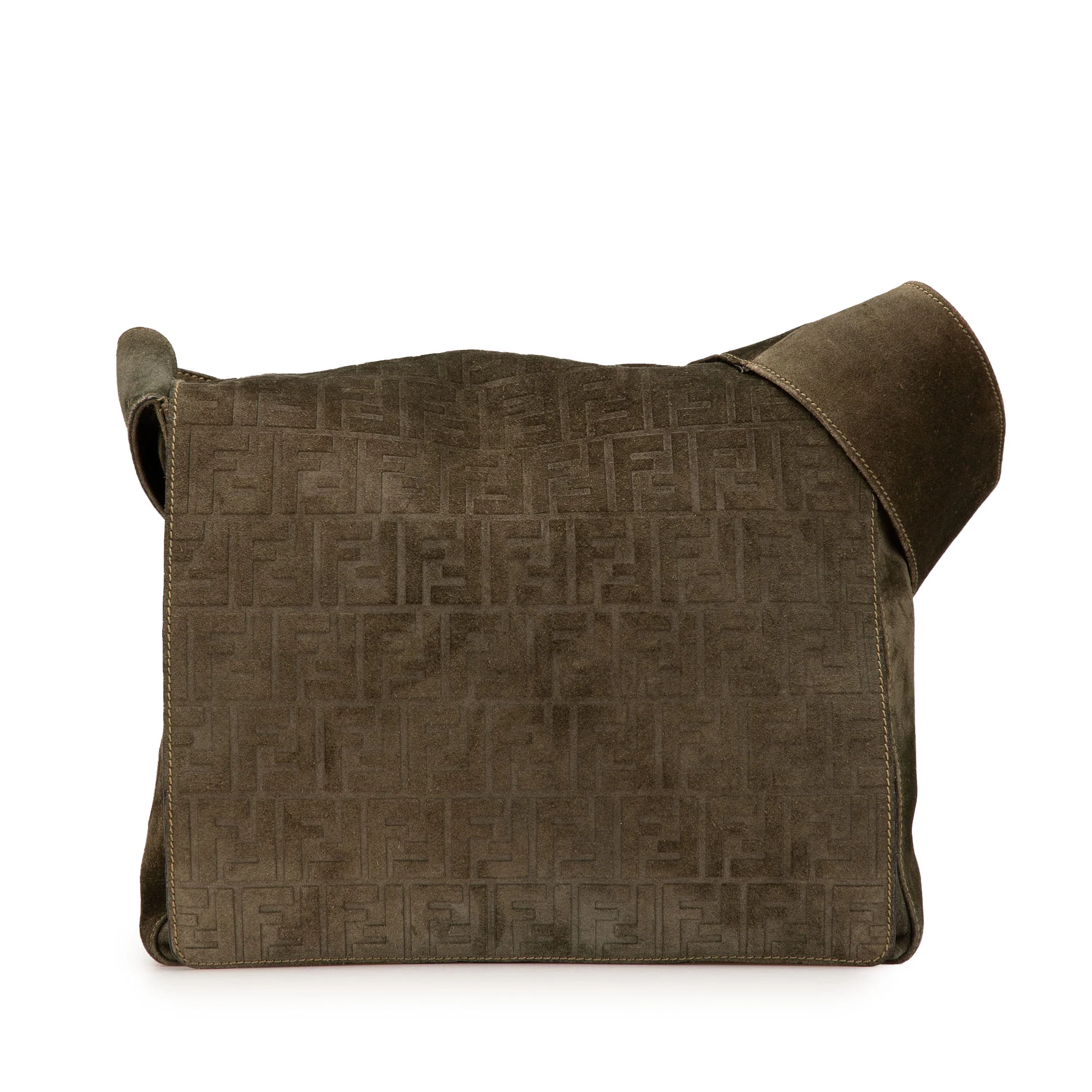 Fendi | Pre-Owned Zucca Suede Messenger Bag | Brown/Dark Khaki