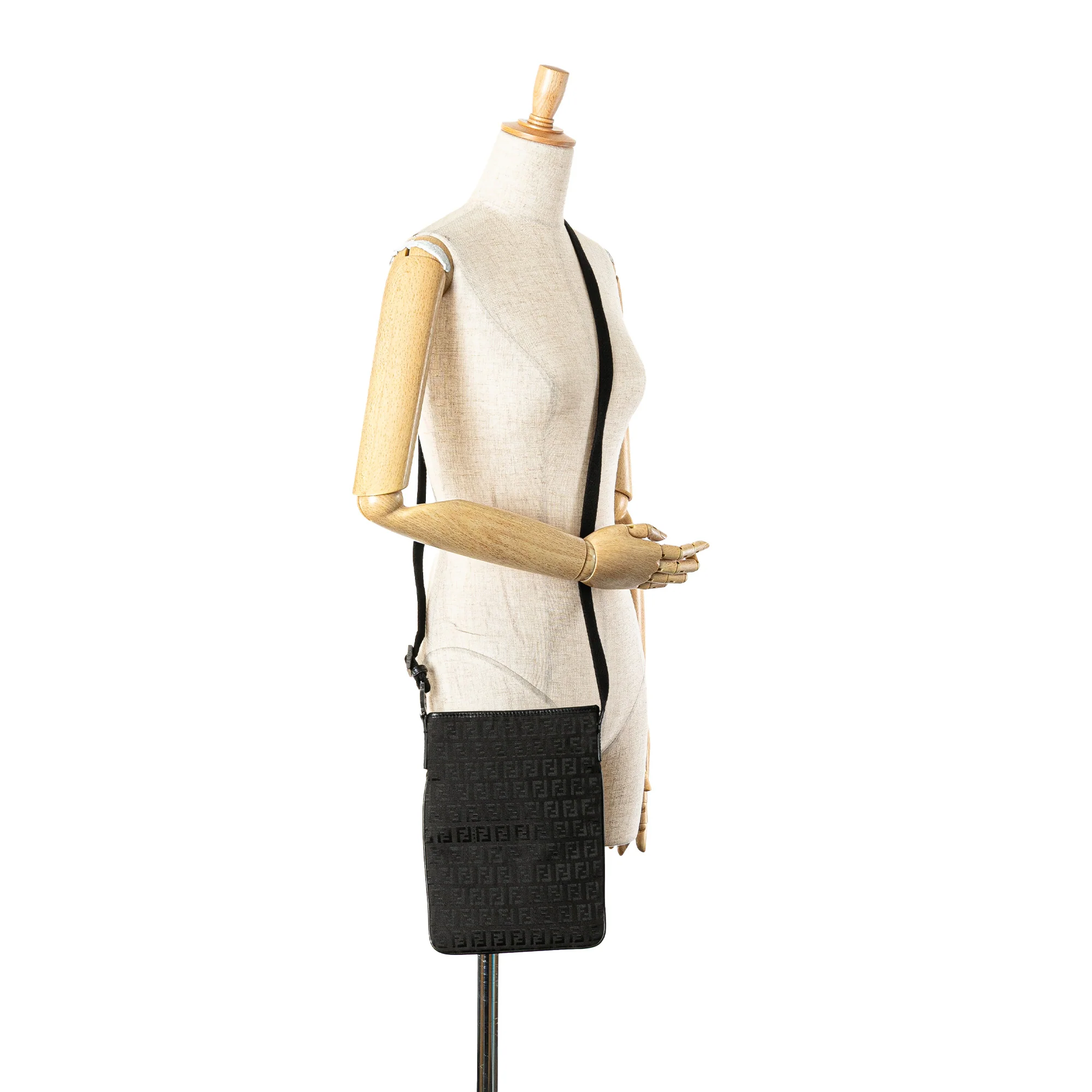 Fendi | Pre-Owned Zucchino Canvas Crossbody - IV | Black - Image 3