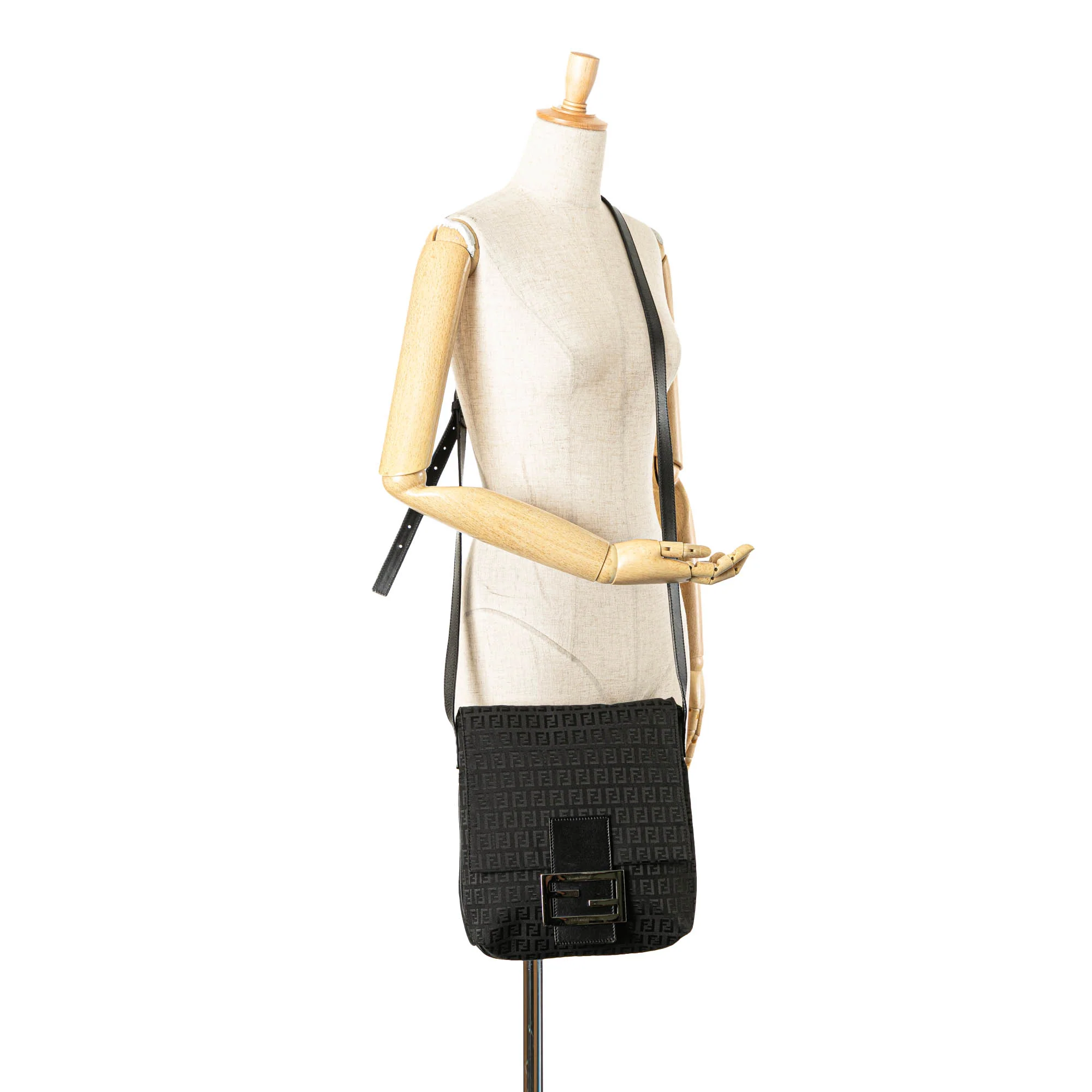 Fendi | Pre-Owned Zucchino Canvas Crossbody - VI | Black - Image 5