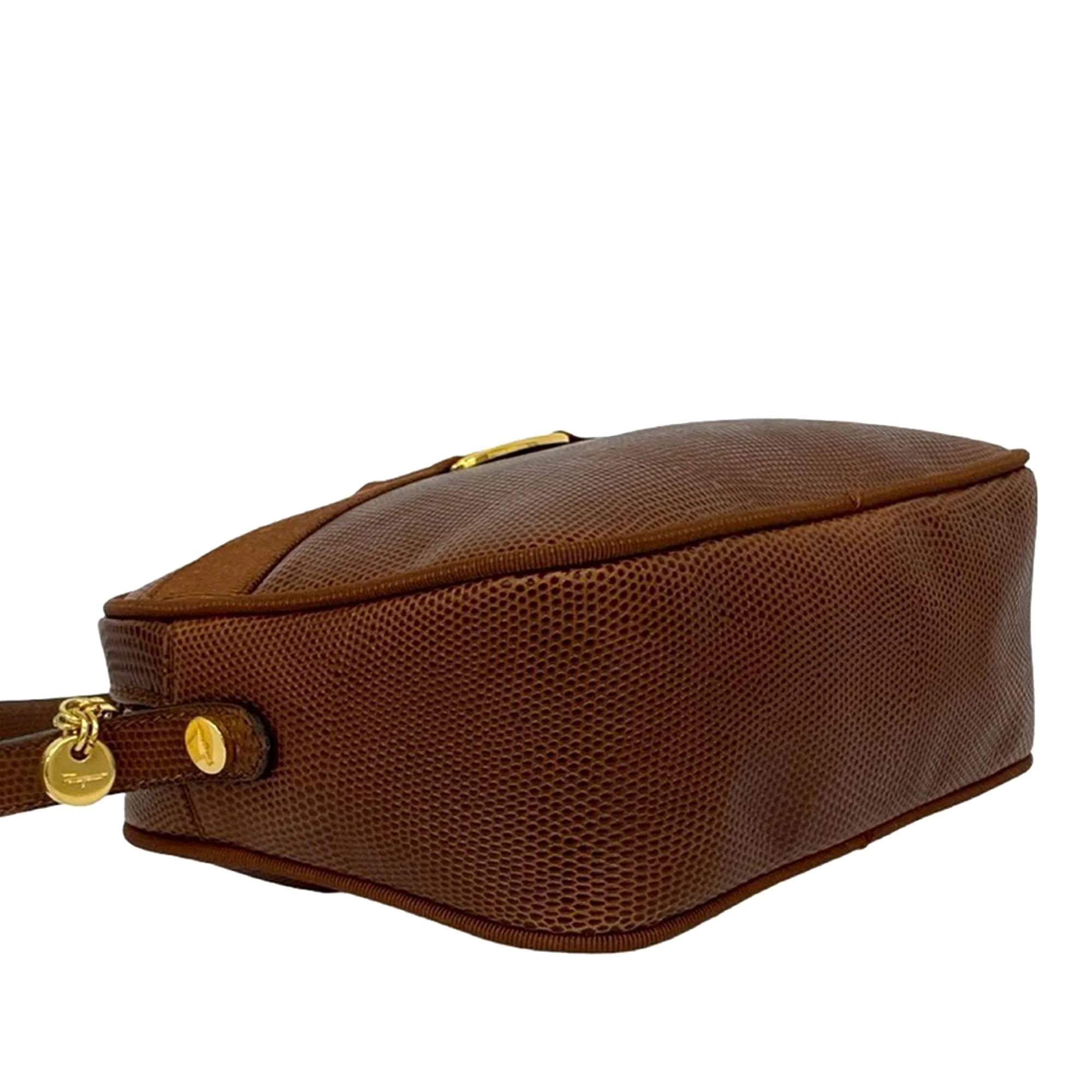 Ferragamo | Pre-Owned Lizard Embossed Leather Vara Crossbody | Brown - Image 3