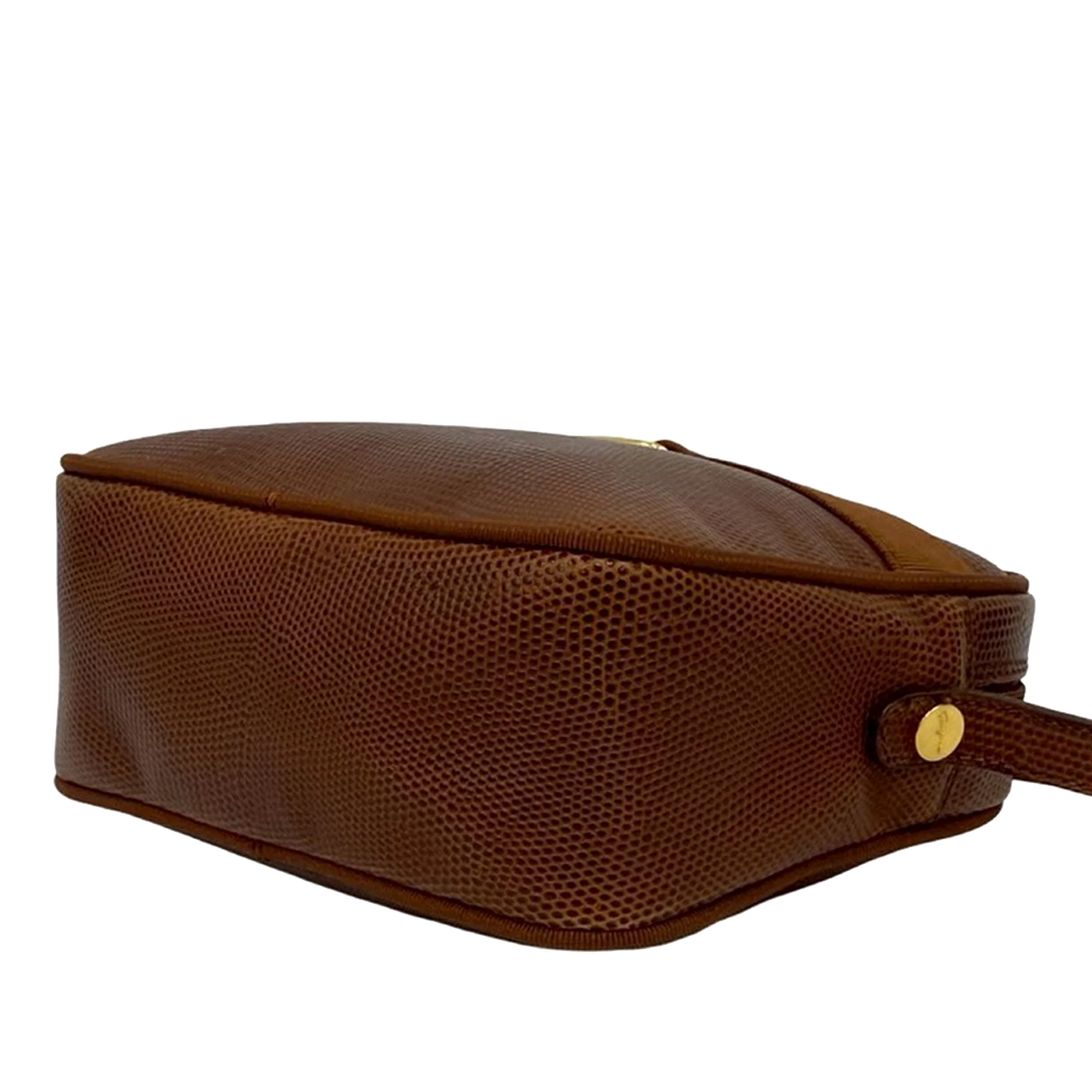 Ferragamo | Pre-Owned Lizard Embossed Leather Vara Crossbody | Brown - Image 4