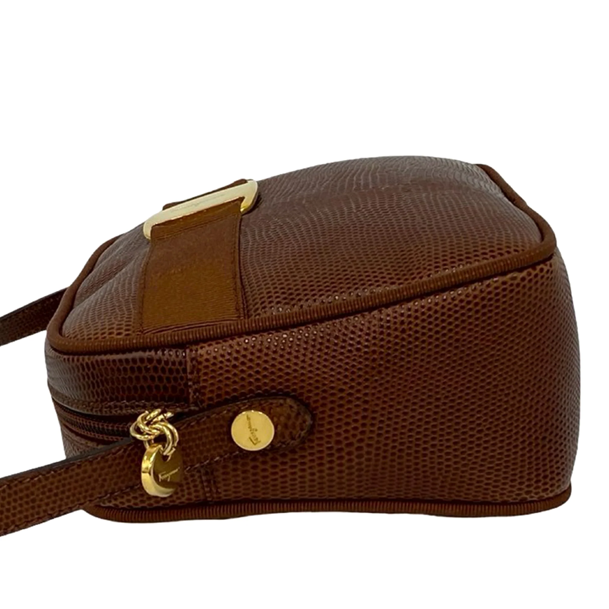 Ferragamo | Pre-Owned Lizard Embossed Leather Vara Crossbody | Brown - Image 7