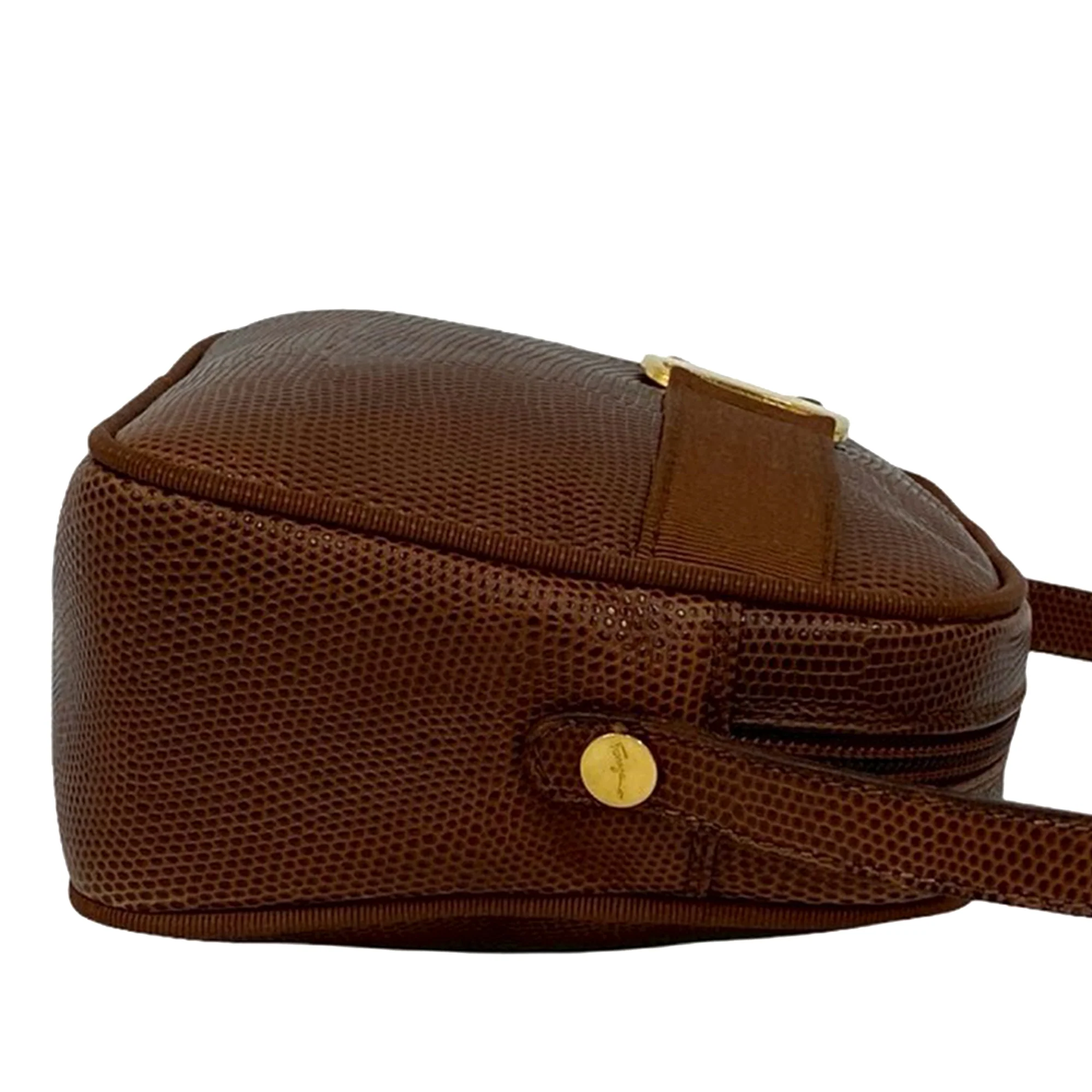 Ferragamo | Pre-Owned Lizard Embossed Leather Vara Crossbody | Brown - Image 8