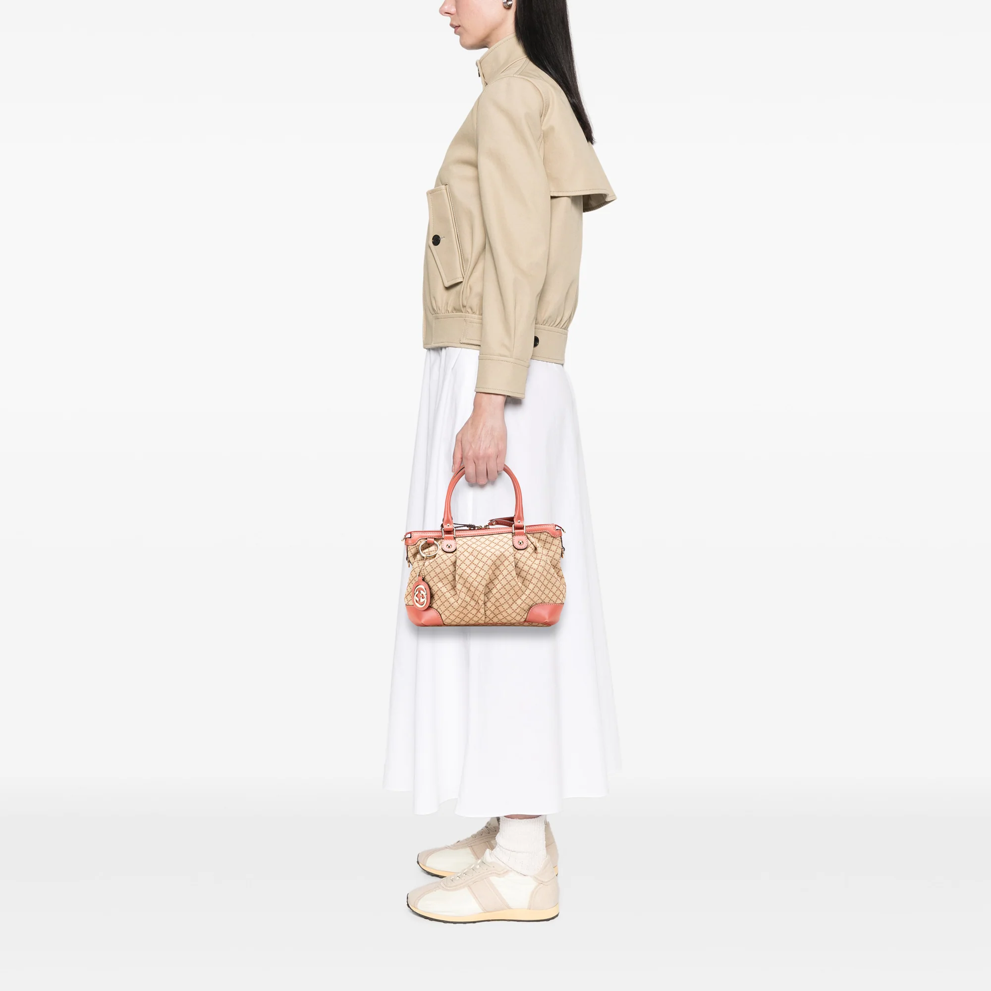 Gucci | Pre-Owned Diamante Canvas Sukey Satchel | Beige - Image 6