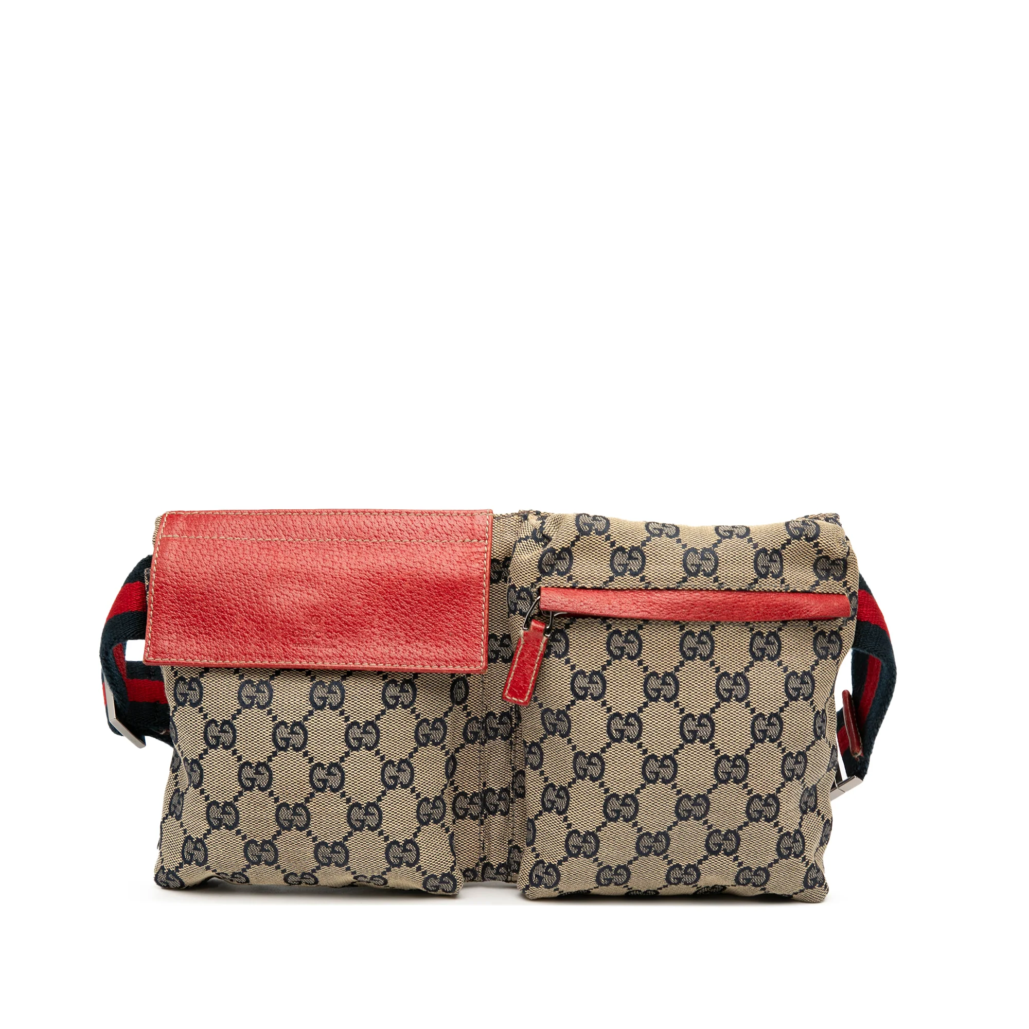Gucci | Pre-Owned GG Canvas Web Double Pocket Belt Bag | Beige