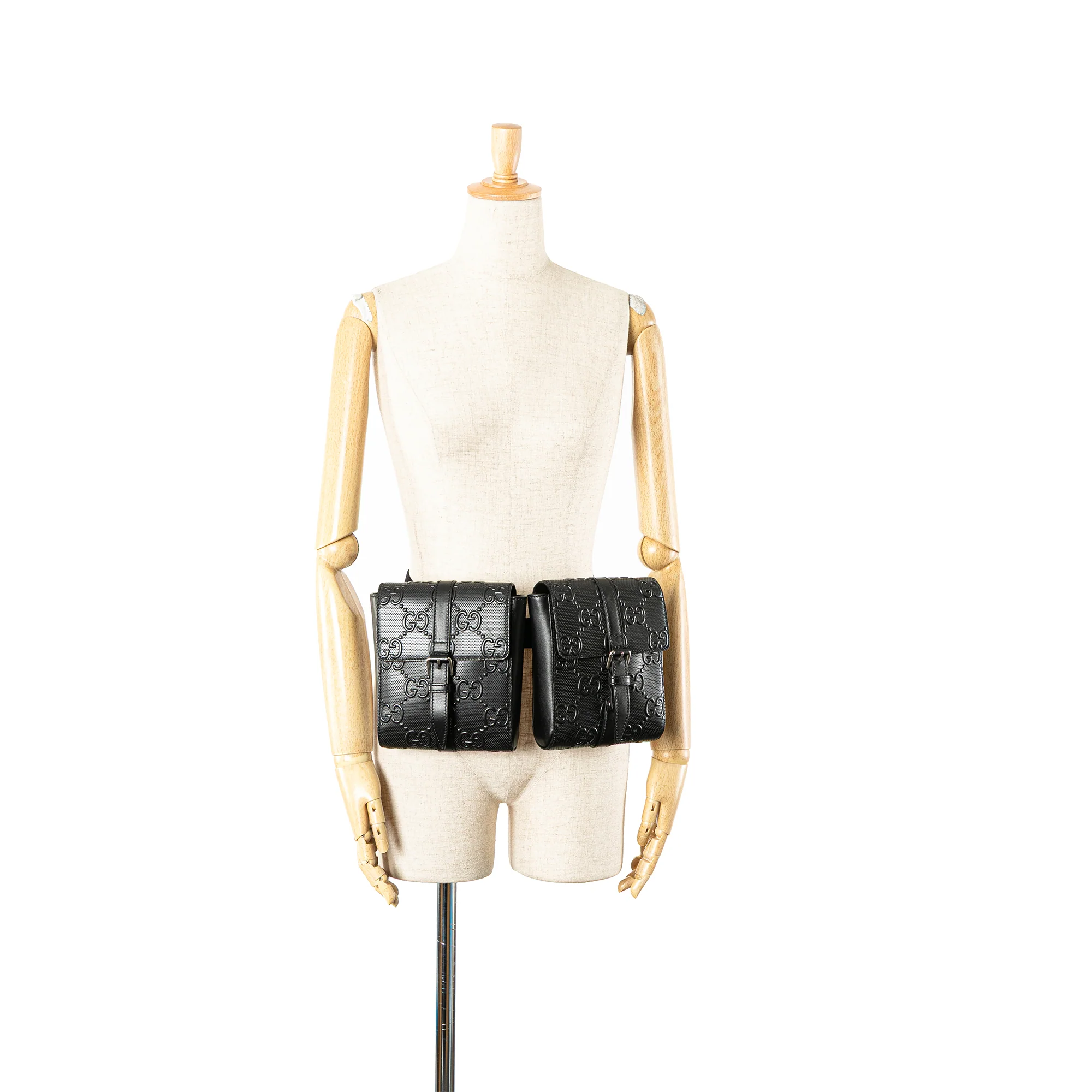 Gucci | Pre-Owned GG Embossed Perforated Double Belt Bag | Black - Image 6