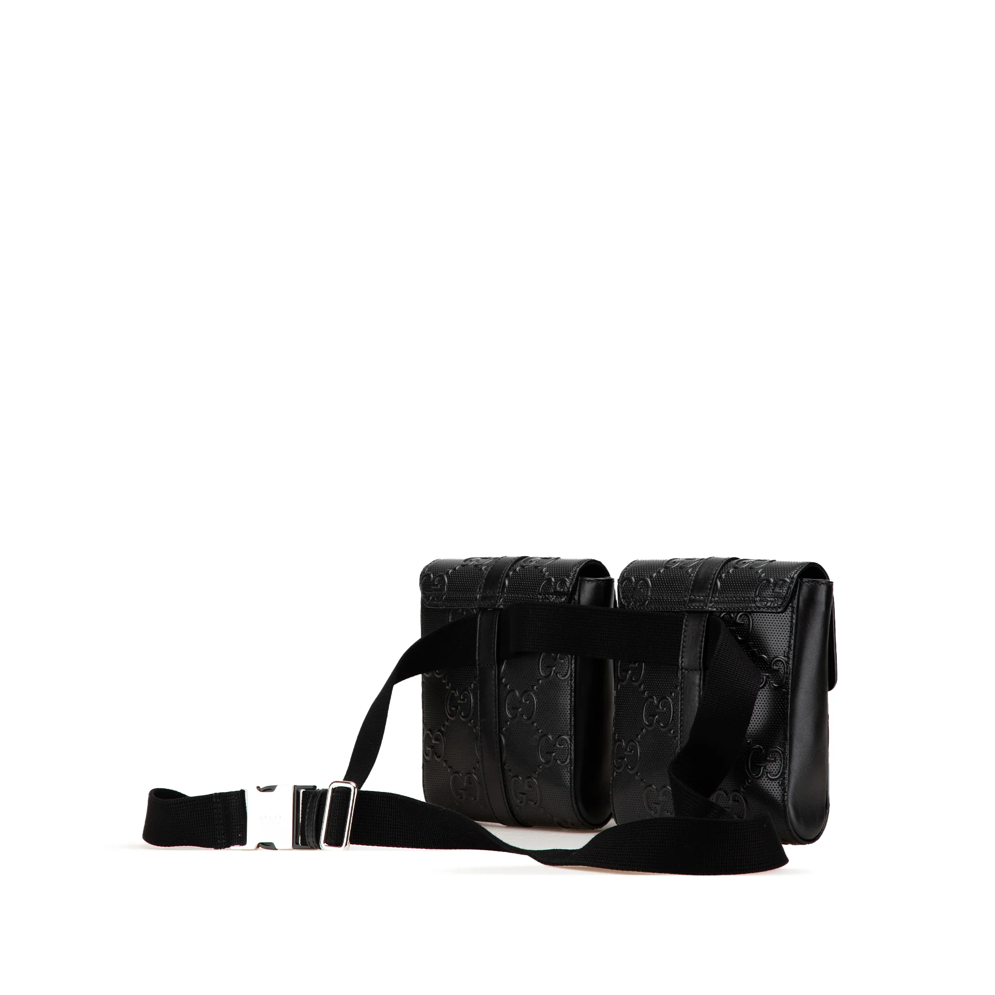 Gucci | Pre-Owned GG Embossed Perforated Double Belt Bag | Black - Image 7