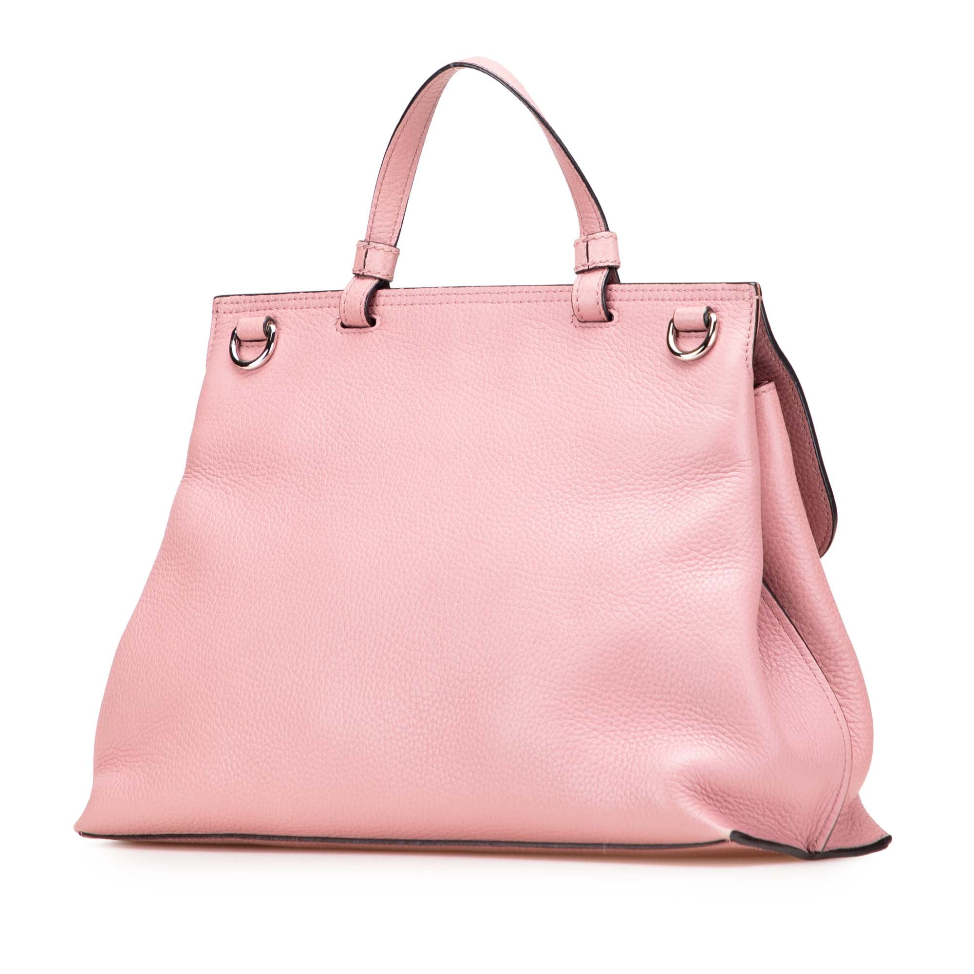 Gucci | Pre-Owned Medium Leather Bamboo Daily Satchel | Pink - Image 4