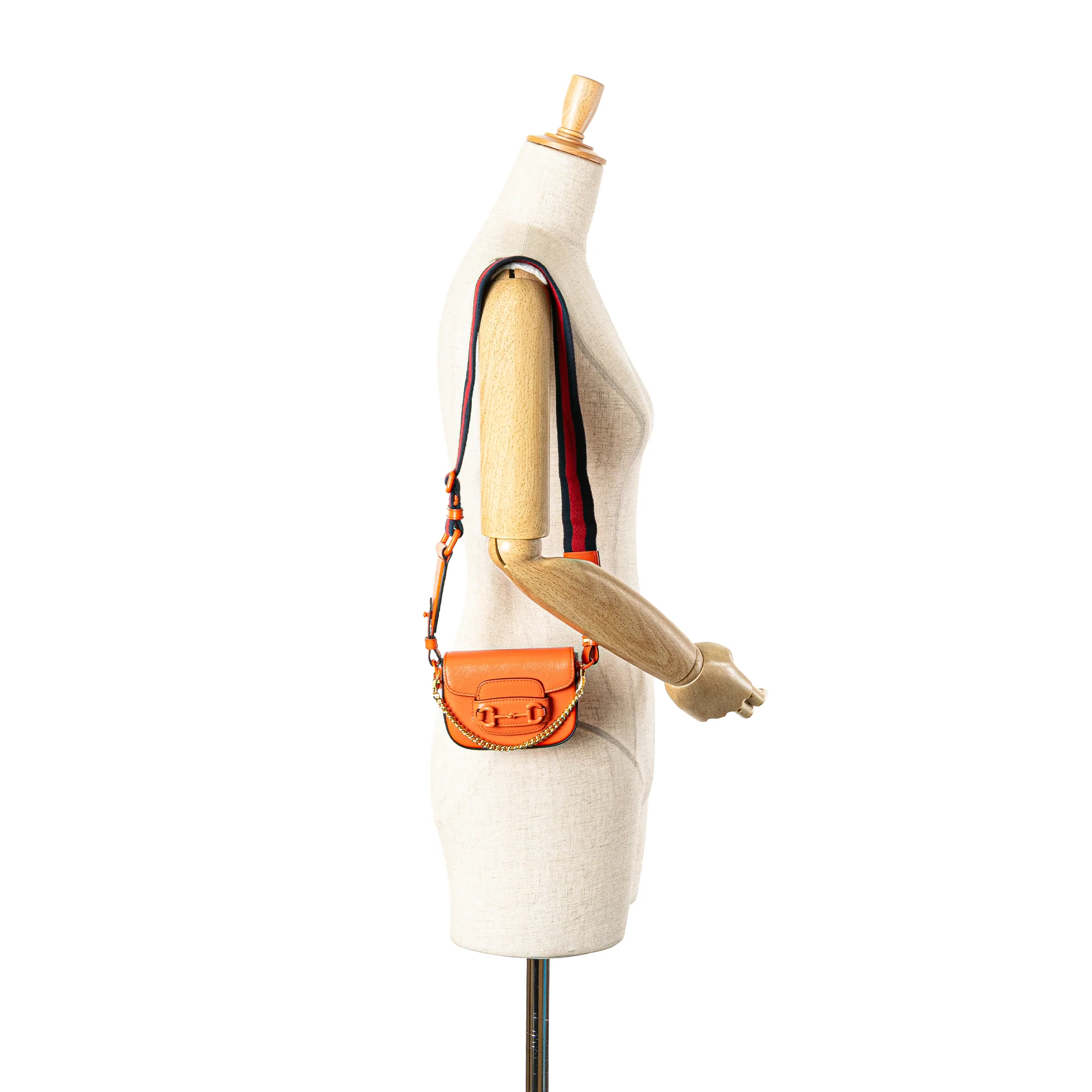 Gucci | Pre-Owned Mini Leather Horsebit 1955 Web Satchel | Orange - Image 5