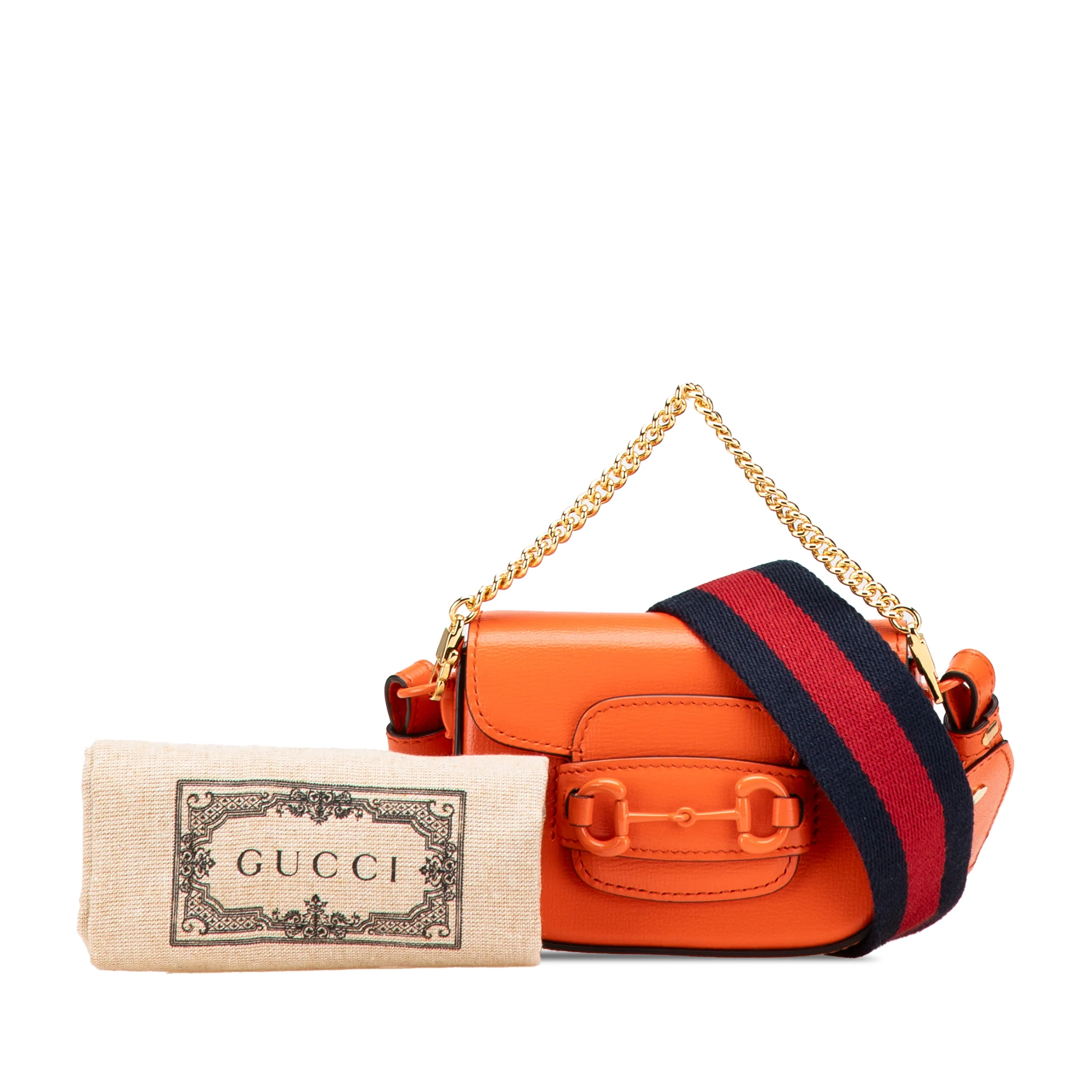Gucci | Pre-Owned Mini Leather Horsebit 1955 Web Satchel | Orange - Image 6