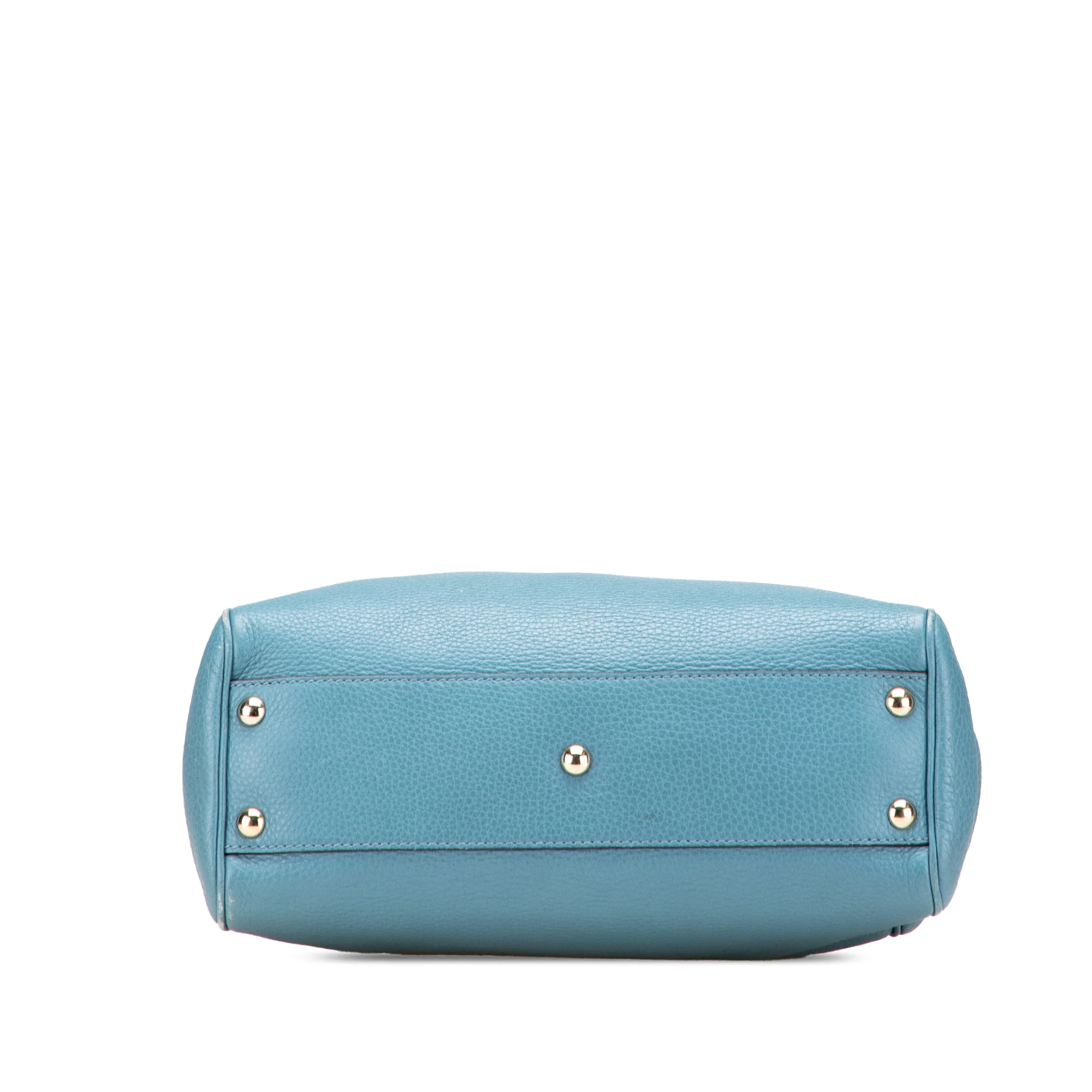 Gucci | Pre-Owned Small Calfskin Bamboo Shopper Satchel | Blue/Light Blue - Image 4