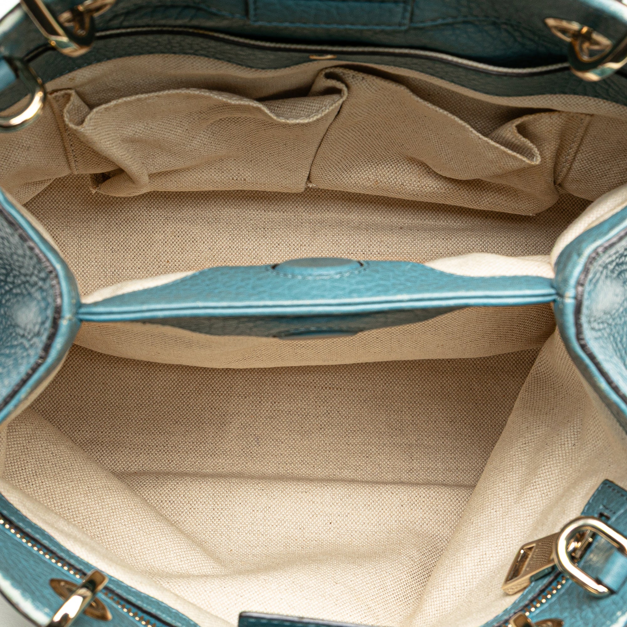 Gucci | Pre-Owned Small Calfskin Bamboo Shopper Satchel | Blue/Light Blue - Image 5