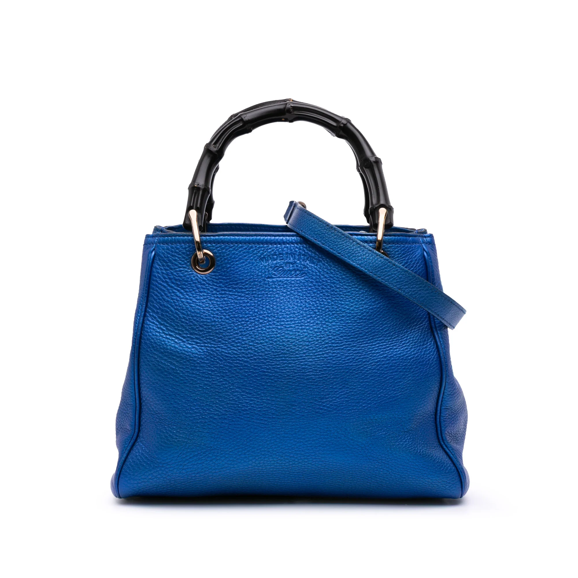 Gucci | Pre-Owned Small Metallic Calfskin Bamboo Shopper Satchel | Blue