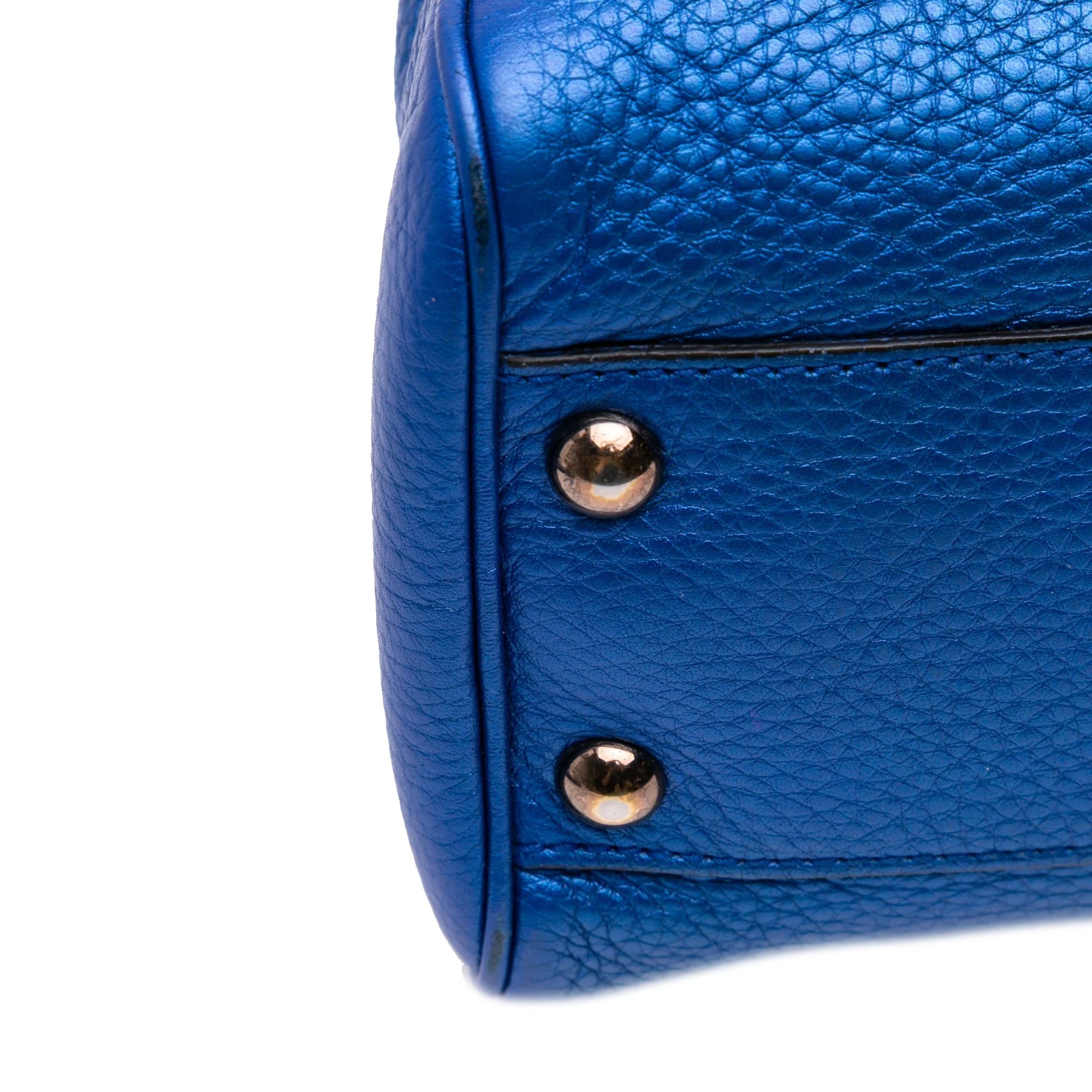 Gucci | Pre-Owned Small Metallic Calfskin Bamboo Shopper Satchel | Blue - Image 10