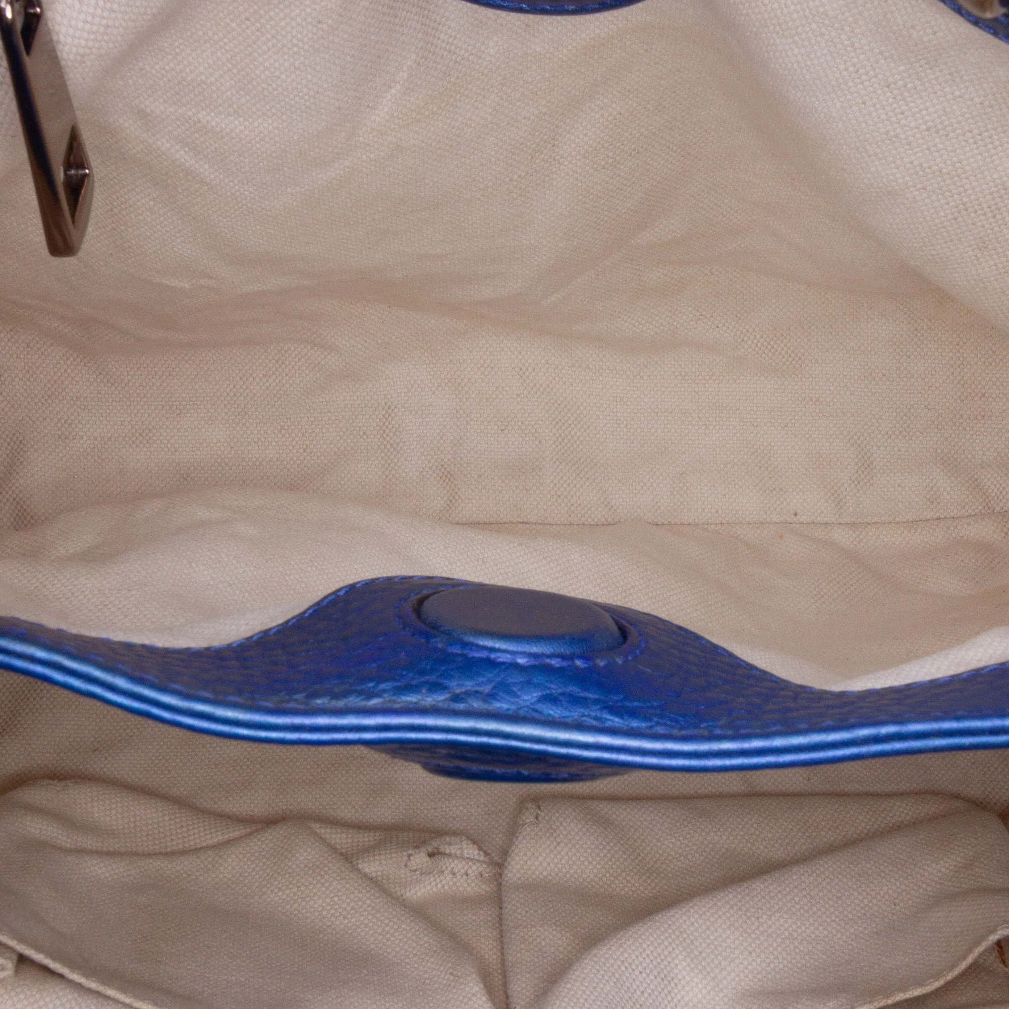 Gucci | Pre-Owned Small Metallic Calfskin Bamboo Shopper Satchel | Blue - Image 5