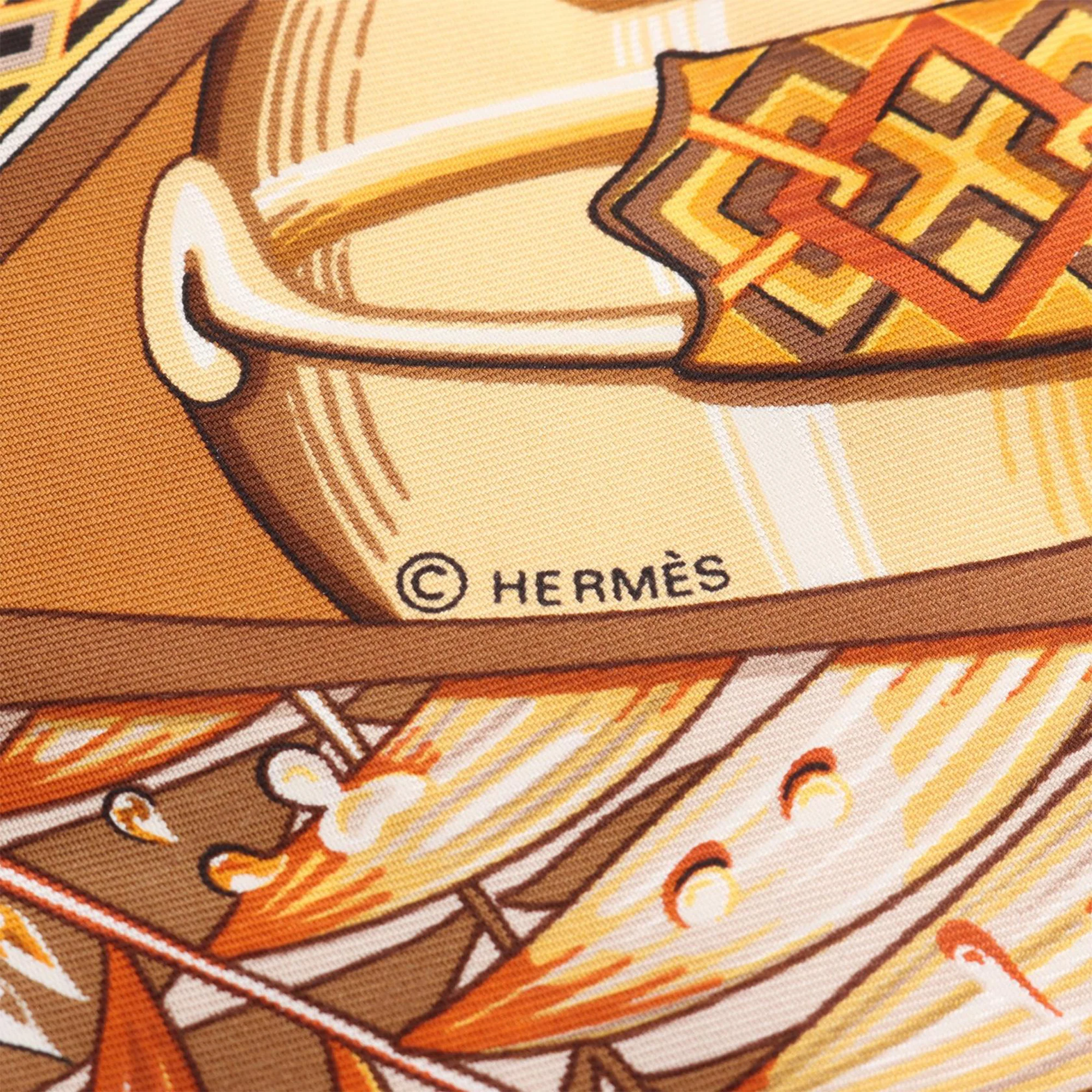 Hermes | Pre-Owned Au Son Du Tam Tam Silk Scarf 90 | Brown - Image 3