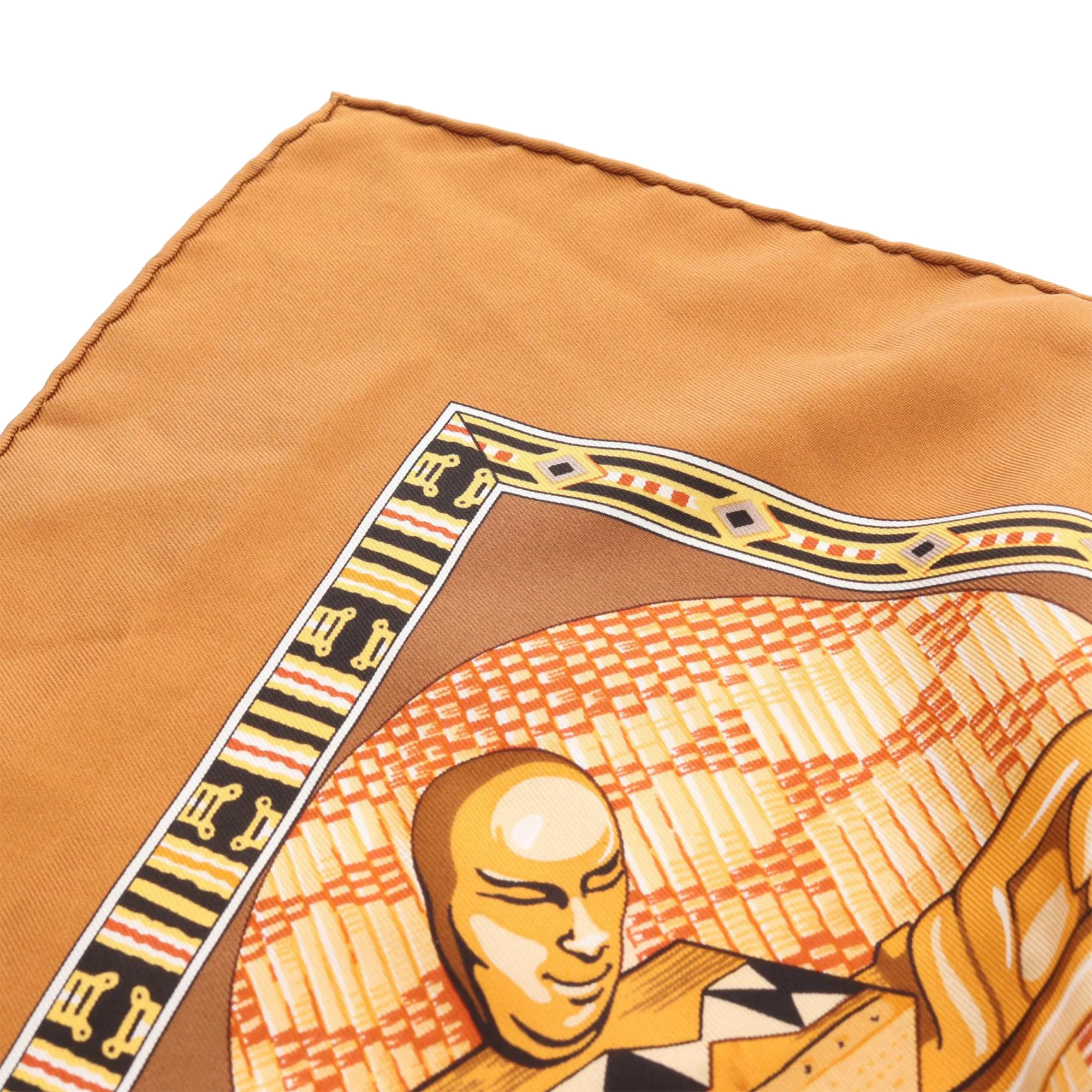 Hermes | Pre-Owned Au Son Du Tam Tam Silk Scarf 90 | Brown - Image 4