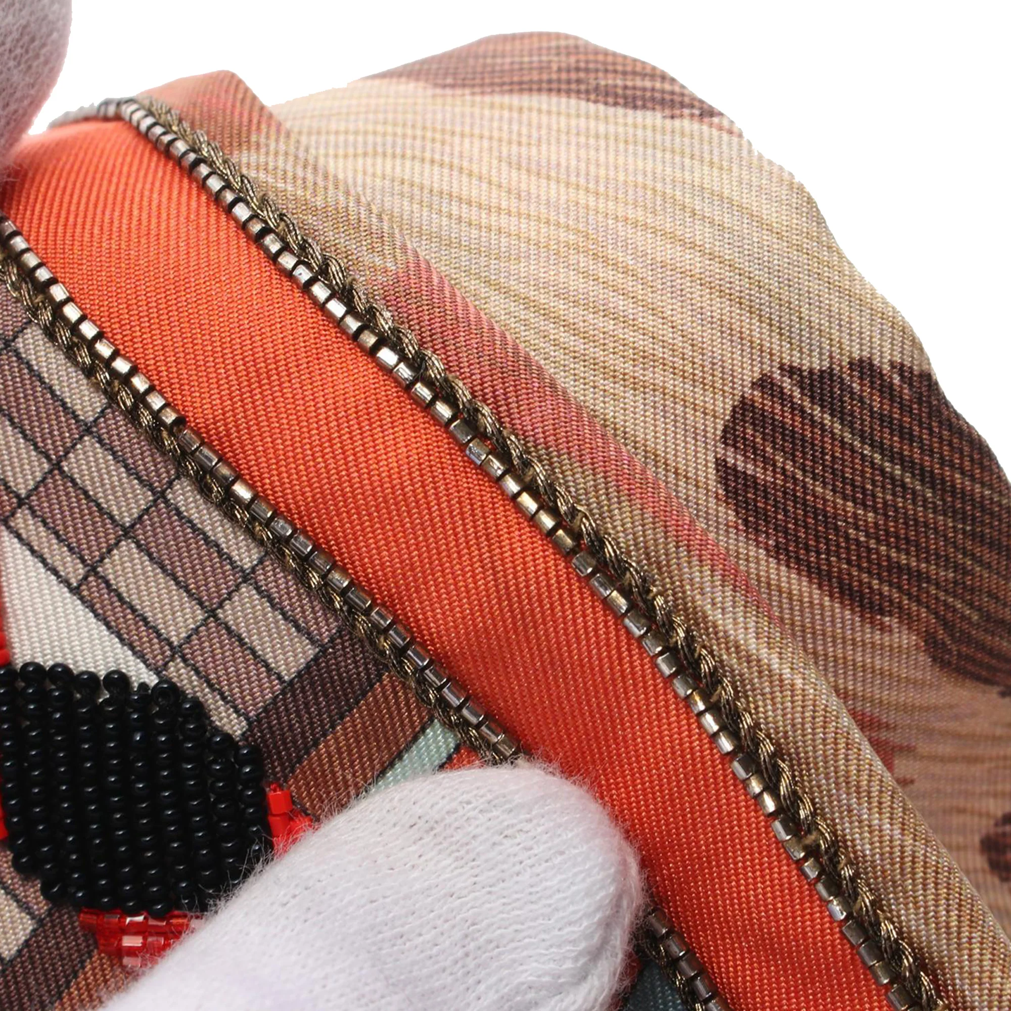 Hermes | Pre-Owned Beaded Pelages et Camouflage Precieux Silk Twilly Scarf | Brown/Light Brown - Image 4