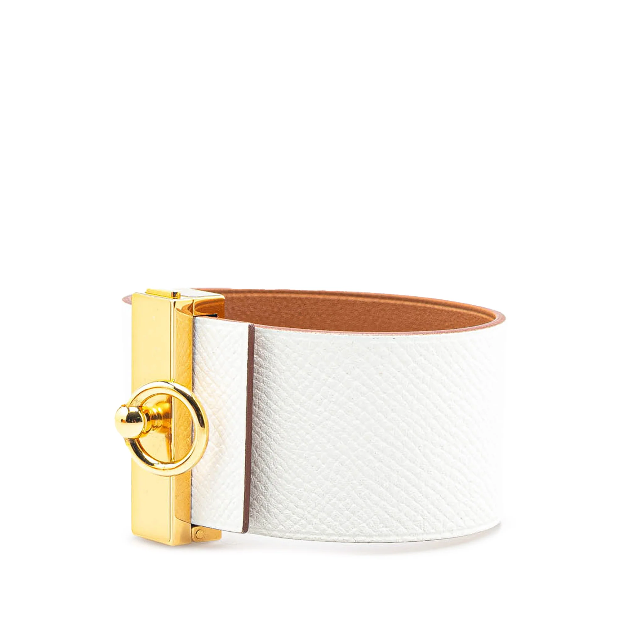 Hermes | Pre-Owned Bicolor Epsom Reversible Illusion Bracelet MM | White/GoldGold - Image 2