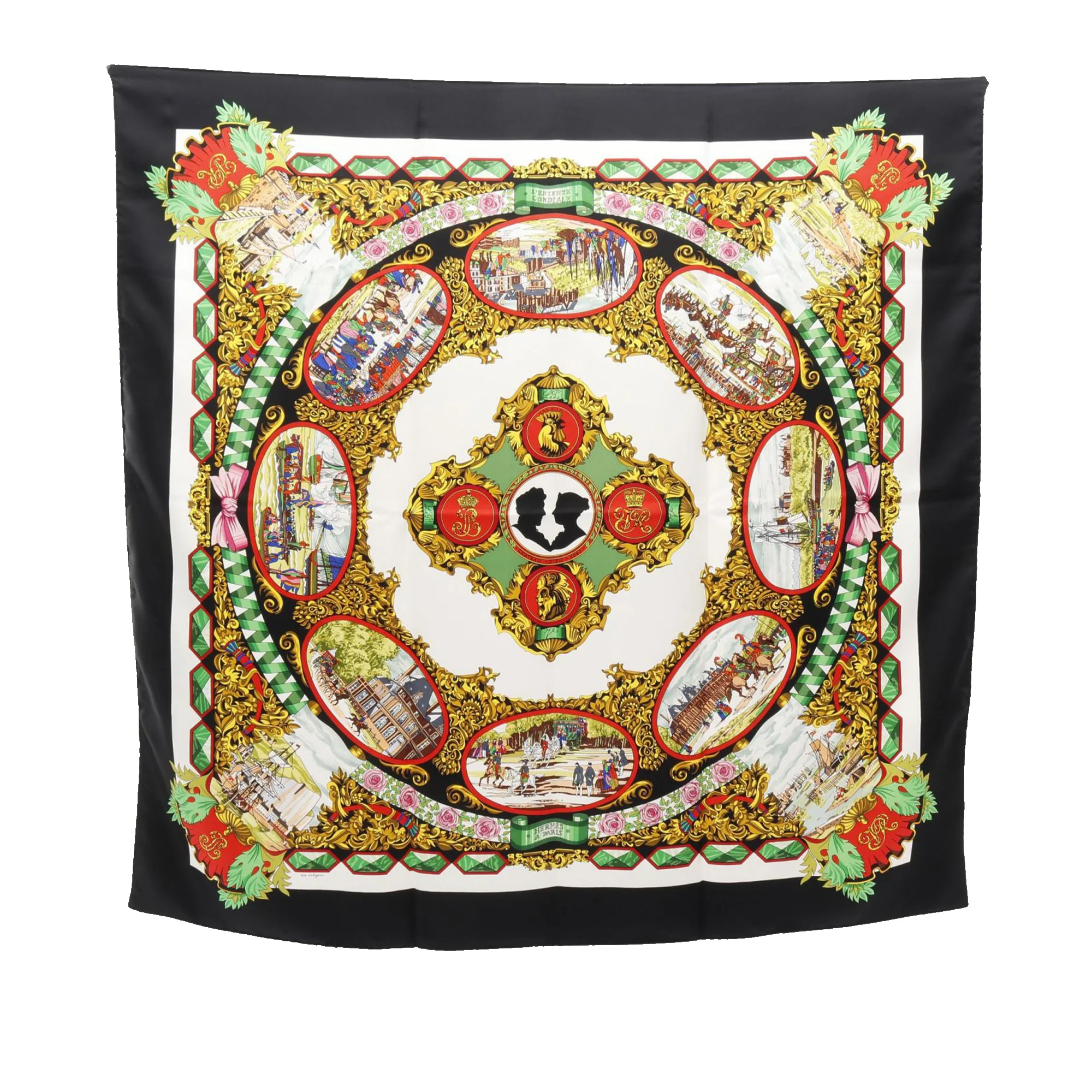 Hermes | Pre-Owned LEntente Cordiale Silk Scarf 90 | White