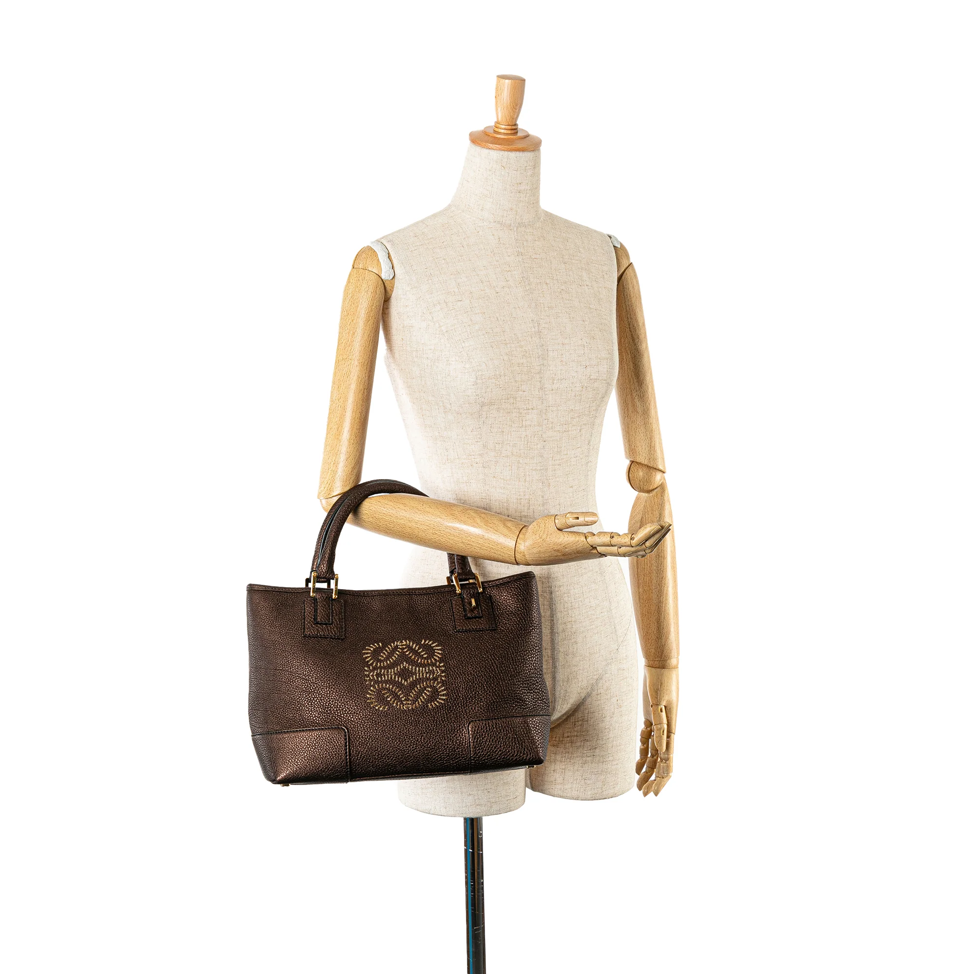 LOEWE | Pre-Owned Fusta Tote | Brown/Bronze - Image 5