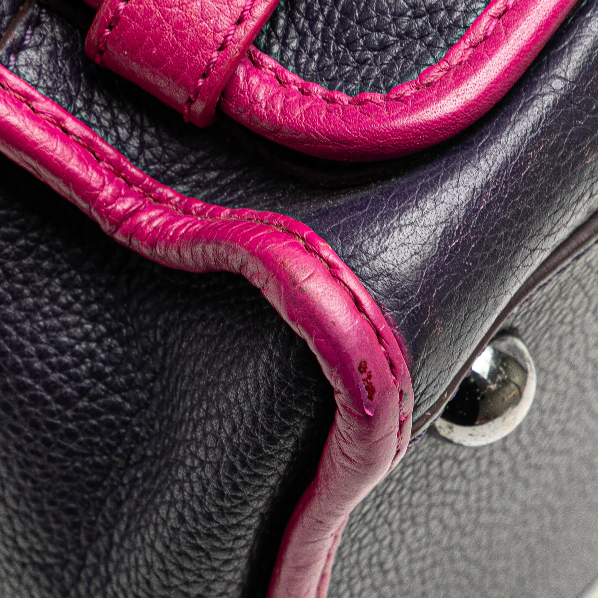 LOEWE | Pre-Owned Grained Bicolor Calfskin Cruz Satchel | Blue/Navy - Image 2