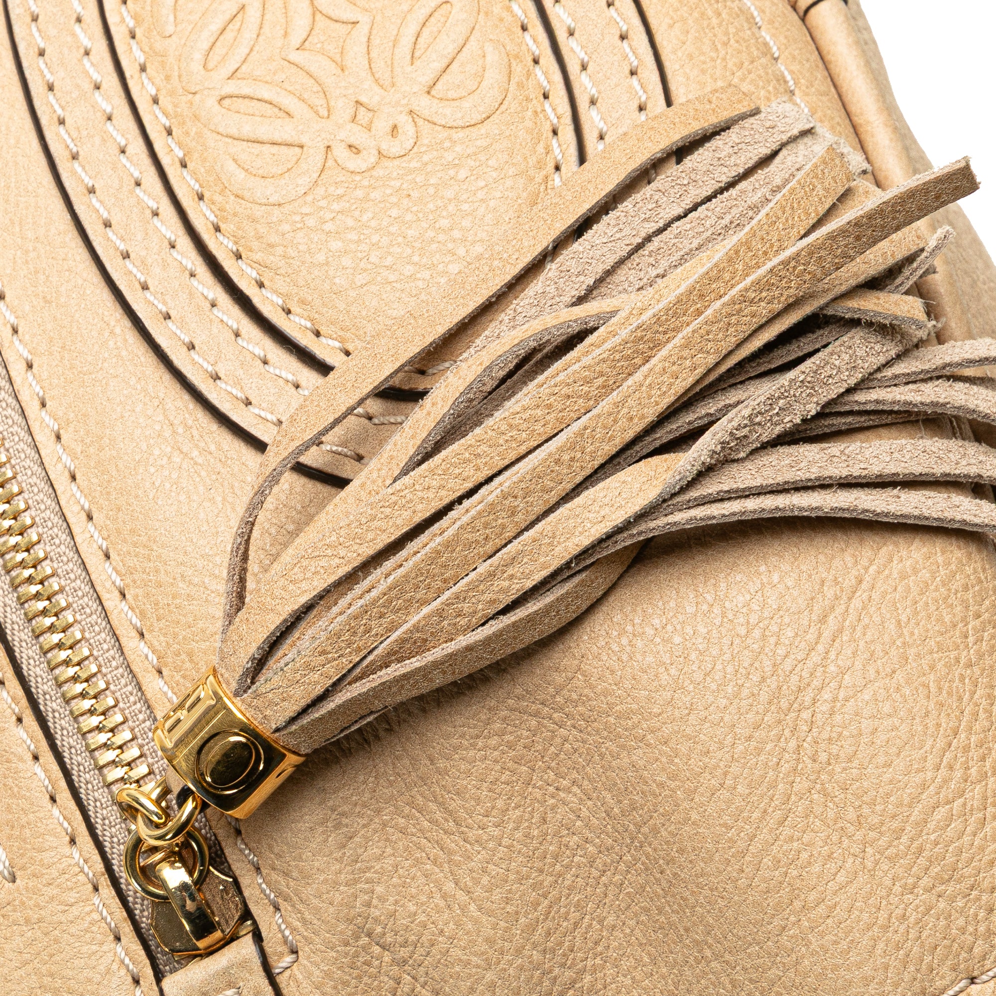 LOEWE | Pre-Owned Mini Anagram Leather Tassel Handbag | Brown/Light Beige - Image 11