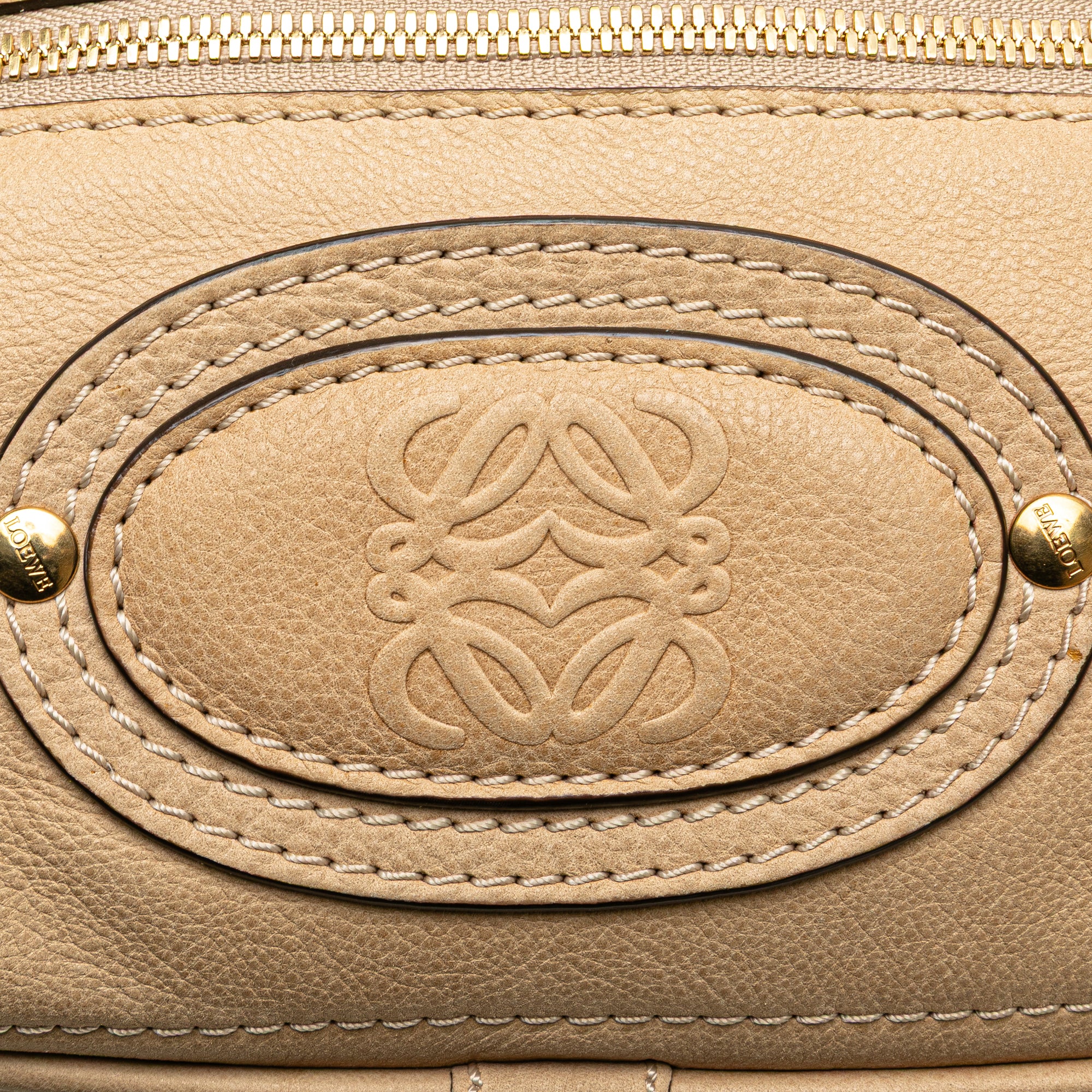 LOEWE | Pre-Owned Mini Anagram Leather Tassel Handbag | Brown/Light Beige - Image 12