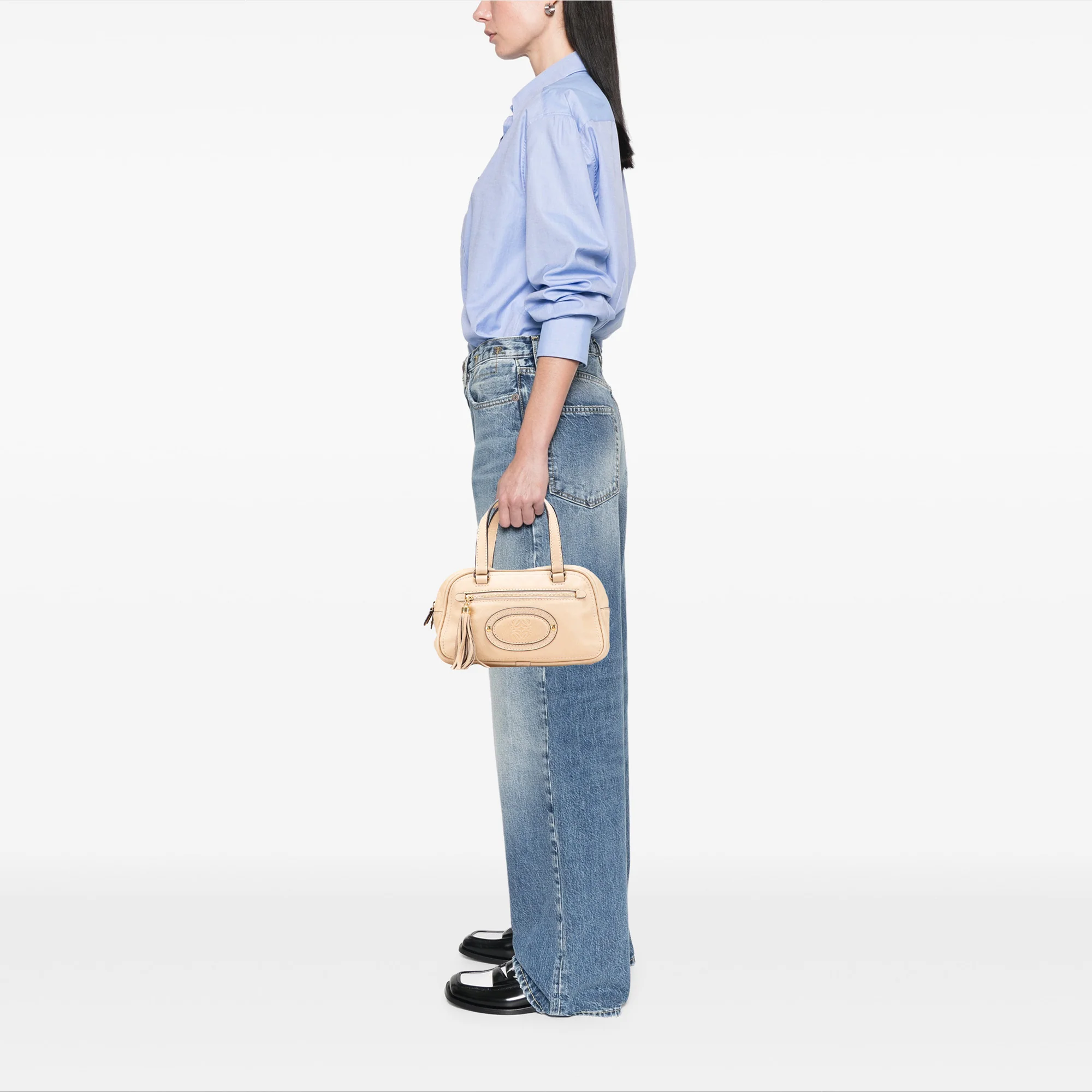 LOEWE | Pre-Owned Mini Anagram Leather Tassel Handbag | Brown/Light Beige - Image 4