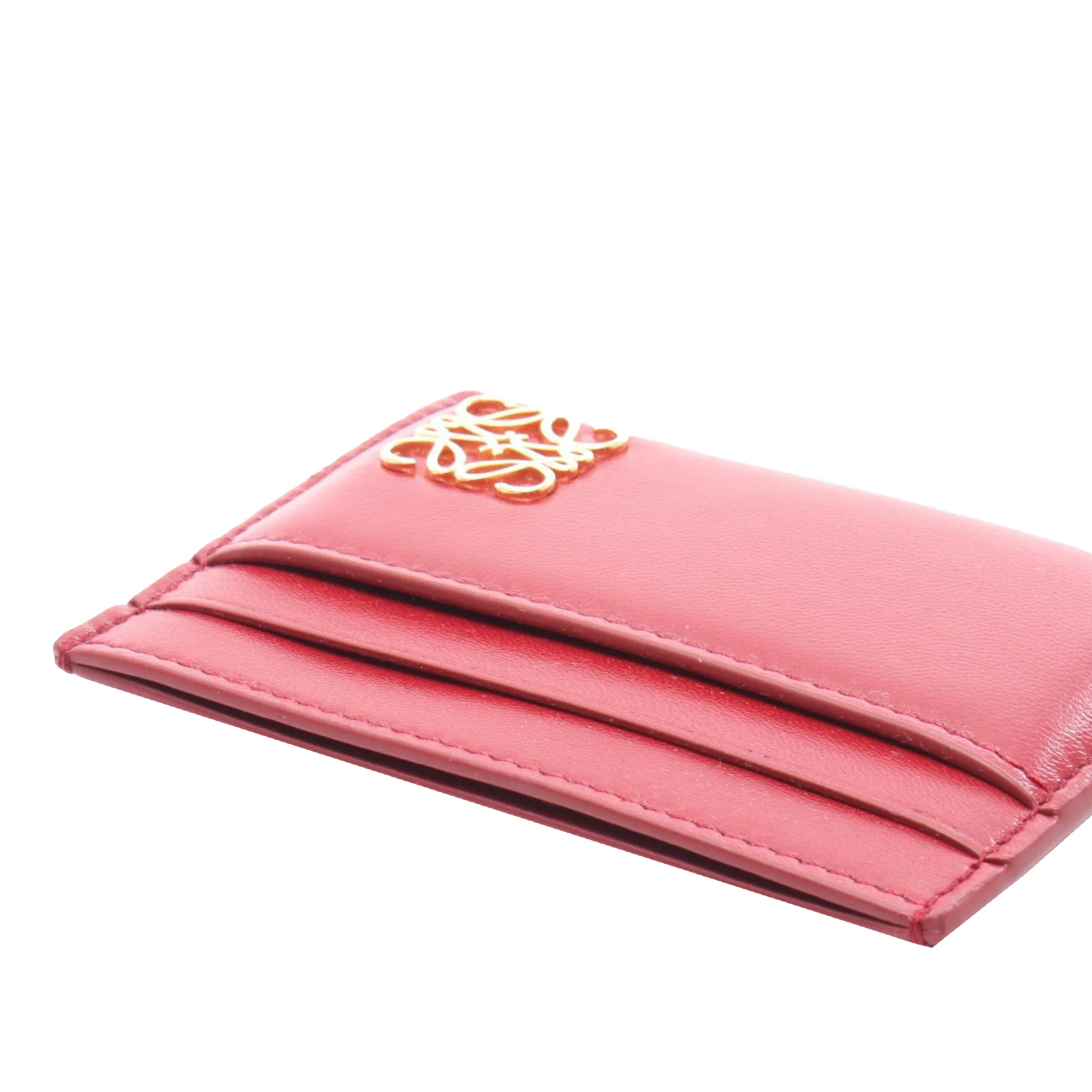 LOEWE | Pre-Owned Shiny Nappa Calfskin Puffer Anagram Plain Card Holder | Red - Image 3