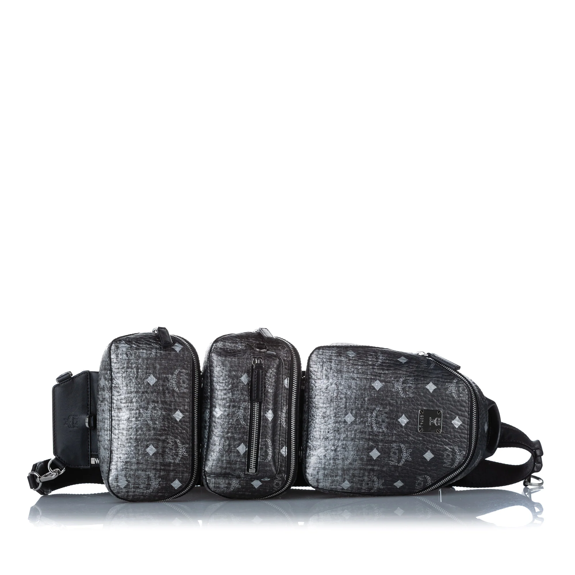 MCM | Pre-Owned Visetos Coated Canvas Triple Sling Bag | Black