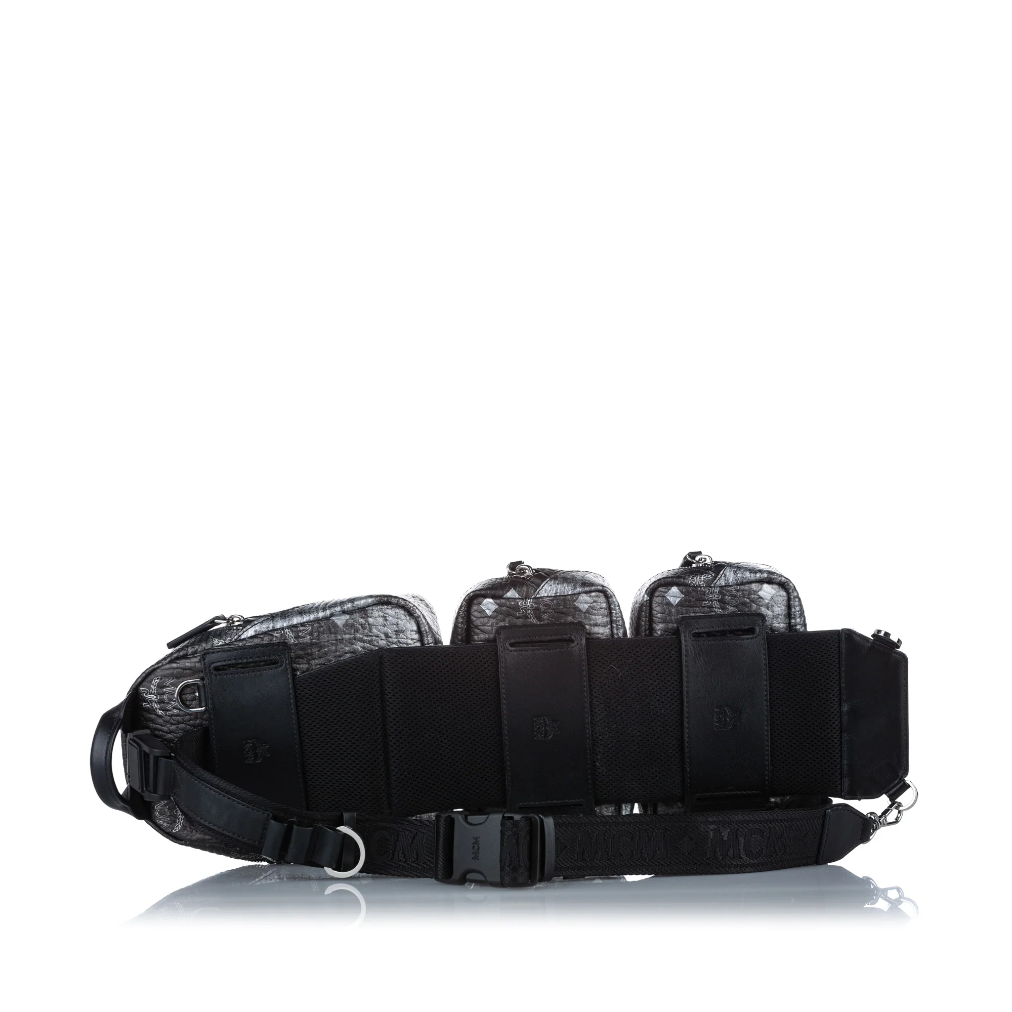 MCM | Pre-Owned Visetos Coated Canvas Triple Sling Bag | Black - Image 3