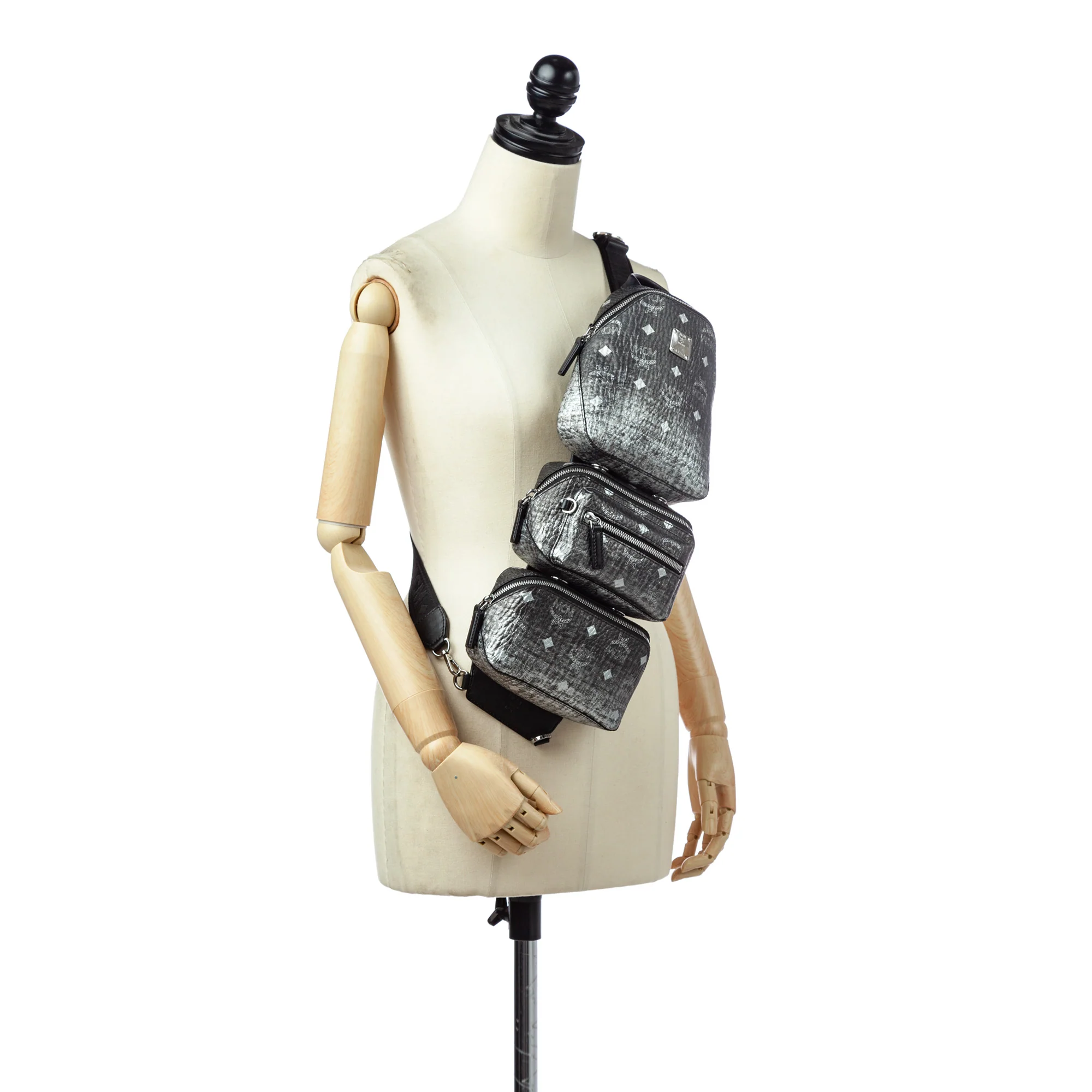 MCM | Pre-Owned Visetos Coated Canvas Triple Sling Bag | Black - Image 8