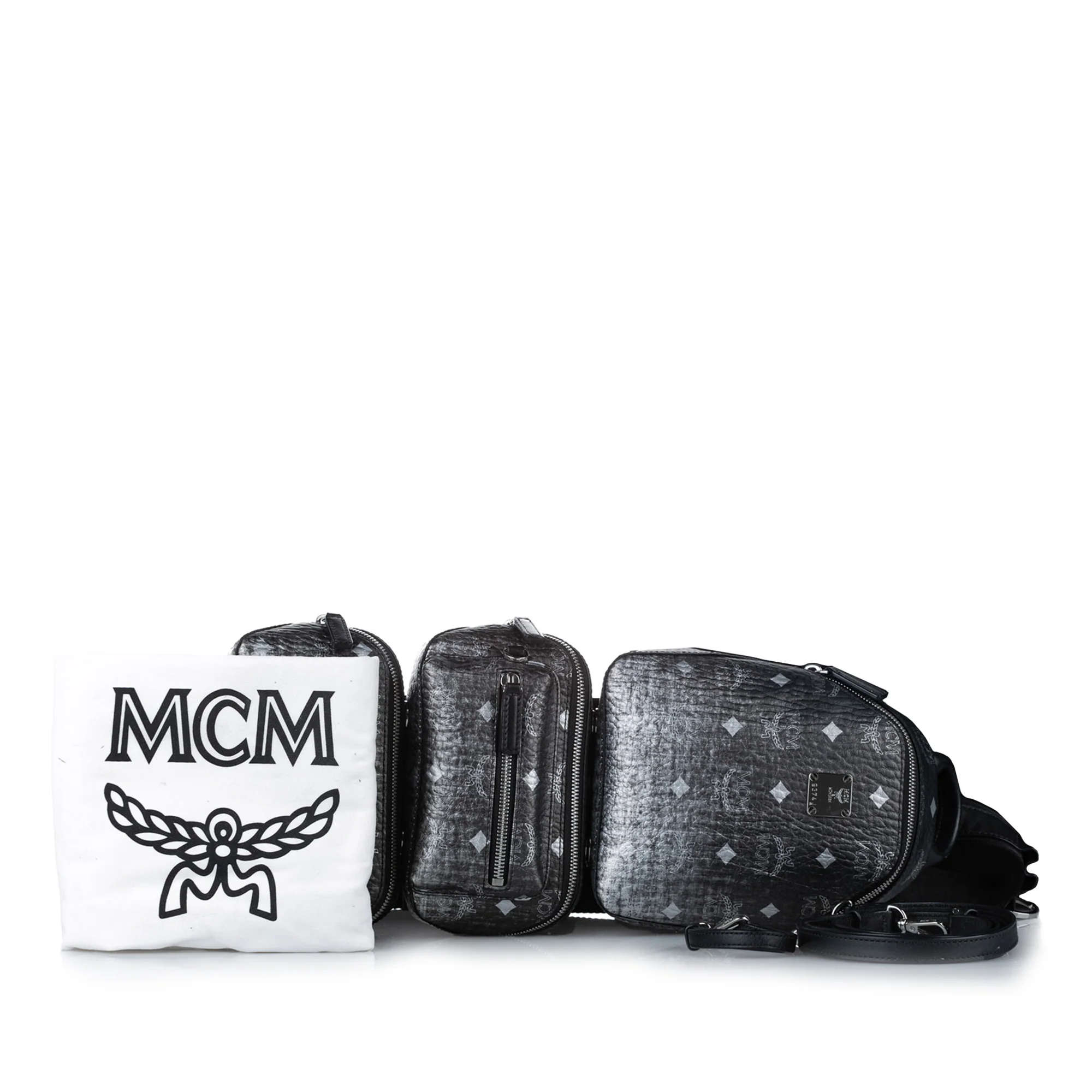 MCM | Pre-Owned Visetos Coated Canvas Triple Sling Bag | Black - Image 9