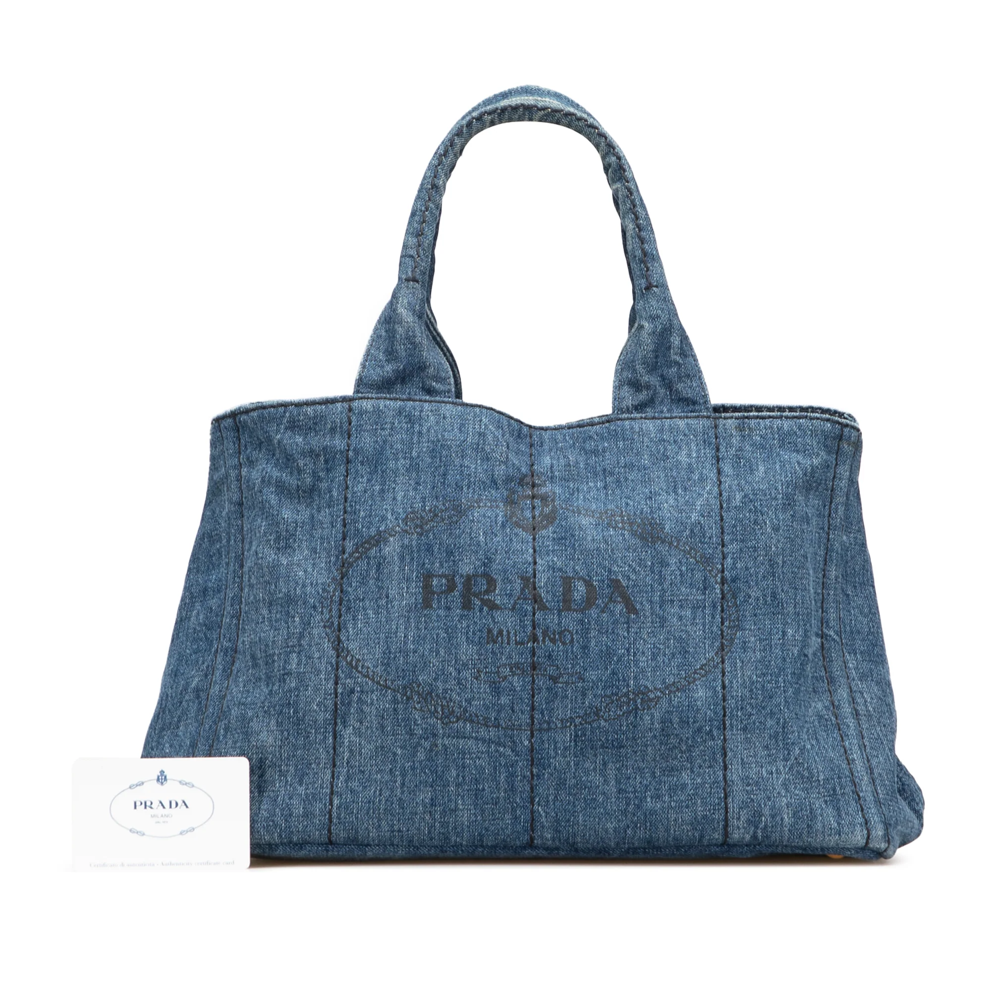 Prada | Pre-Owned Denim Canapa Logo Satchel | Blue/Denim - Image 6