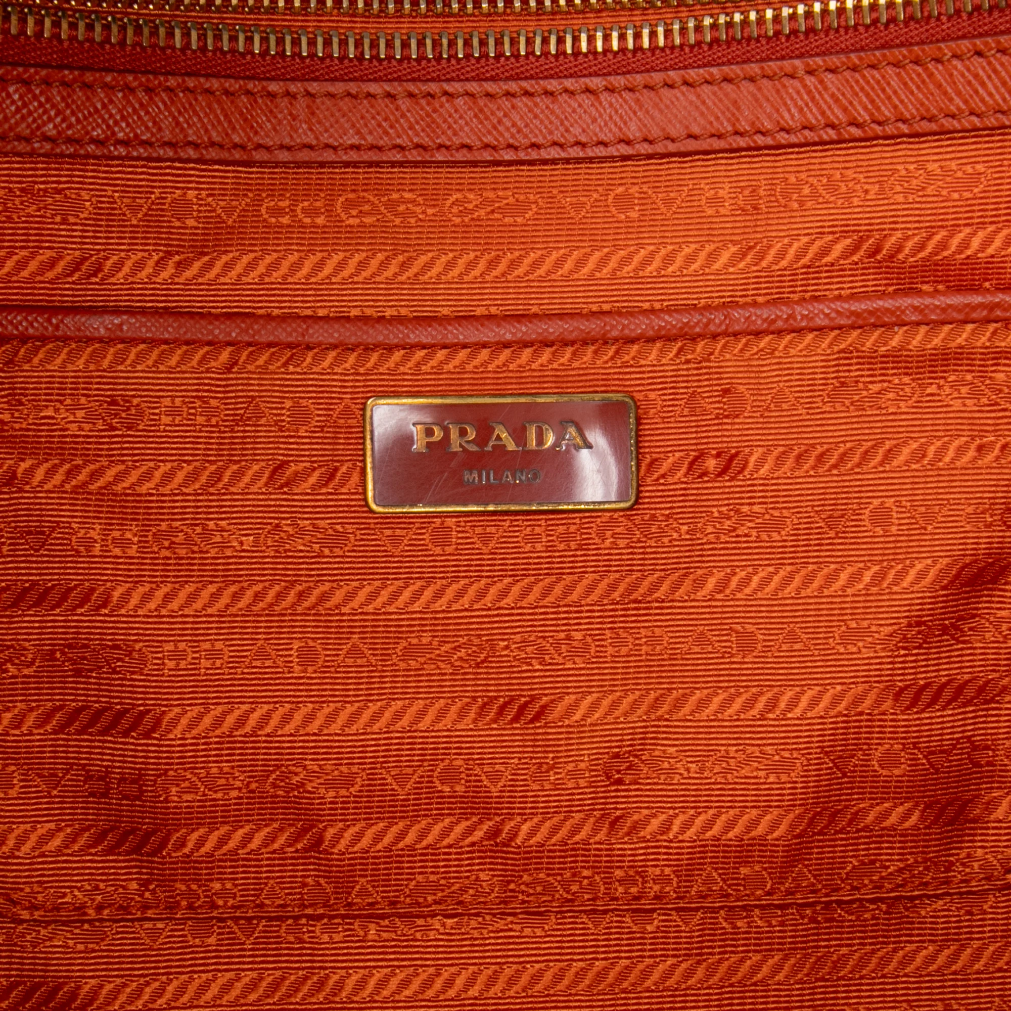 Prada | Pre-Owned Extra Large Saffiano Lux Galleria Double Zip Tote | Orange - Image 10