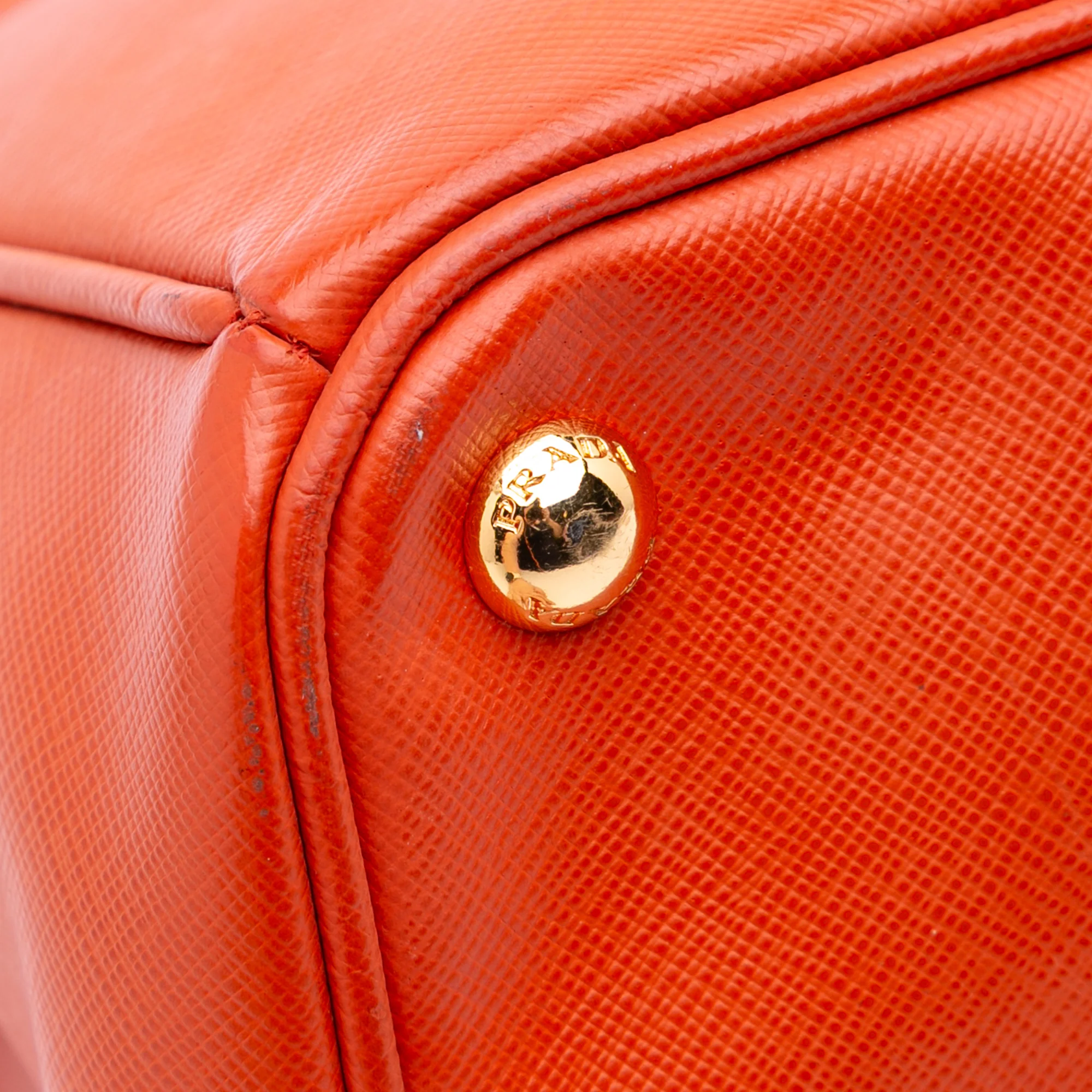 Prada | Pre-Owned Extra Large Saffiano Lux Galleria Double Zip Tote | Orange - Image 3