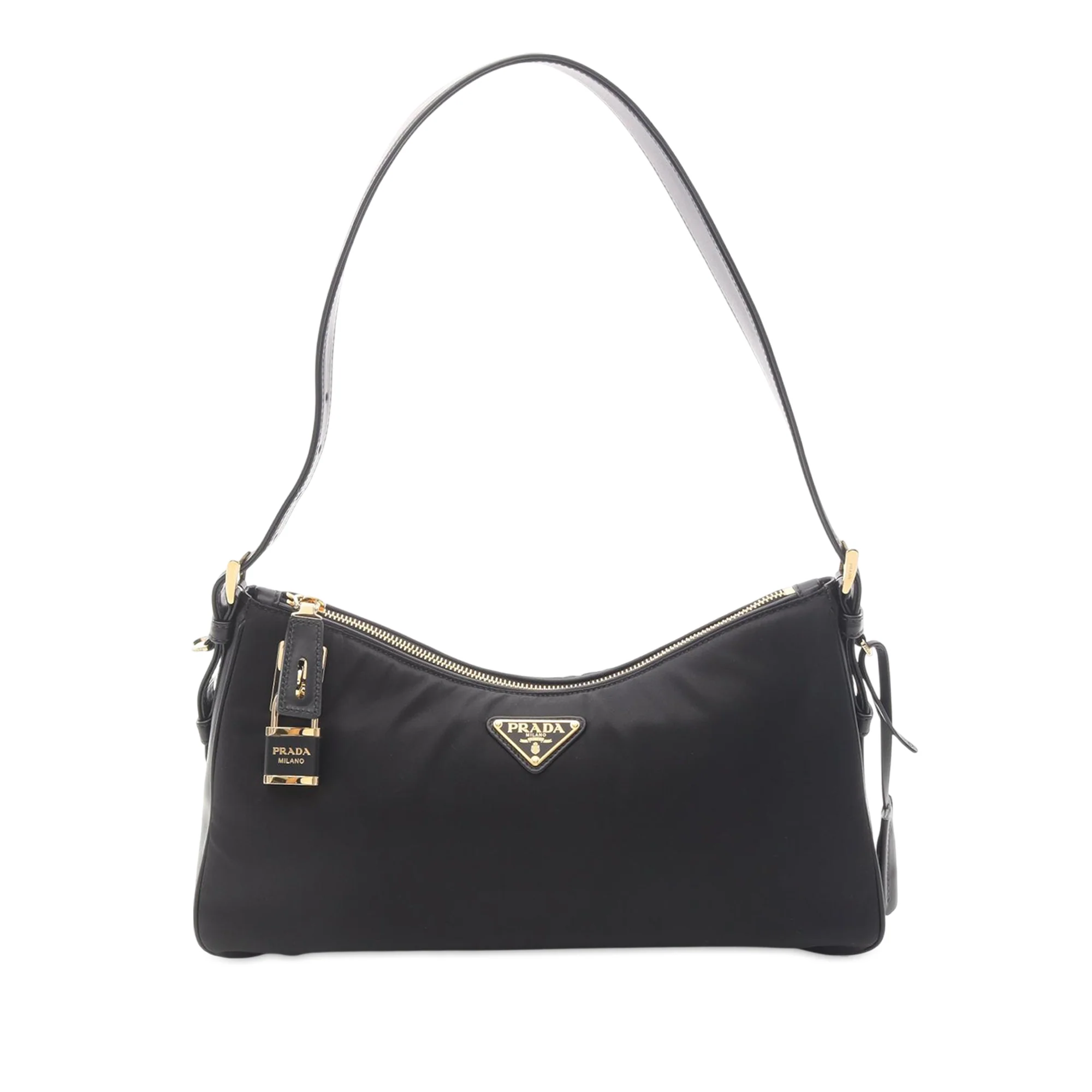 Prada | Pre-Owned Leather and Tessuto Shoulder Bag | Black