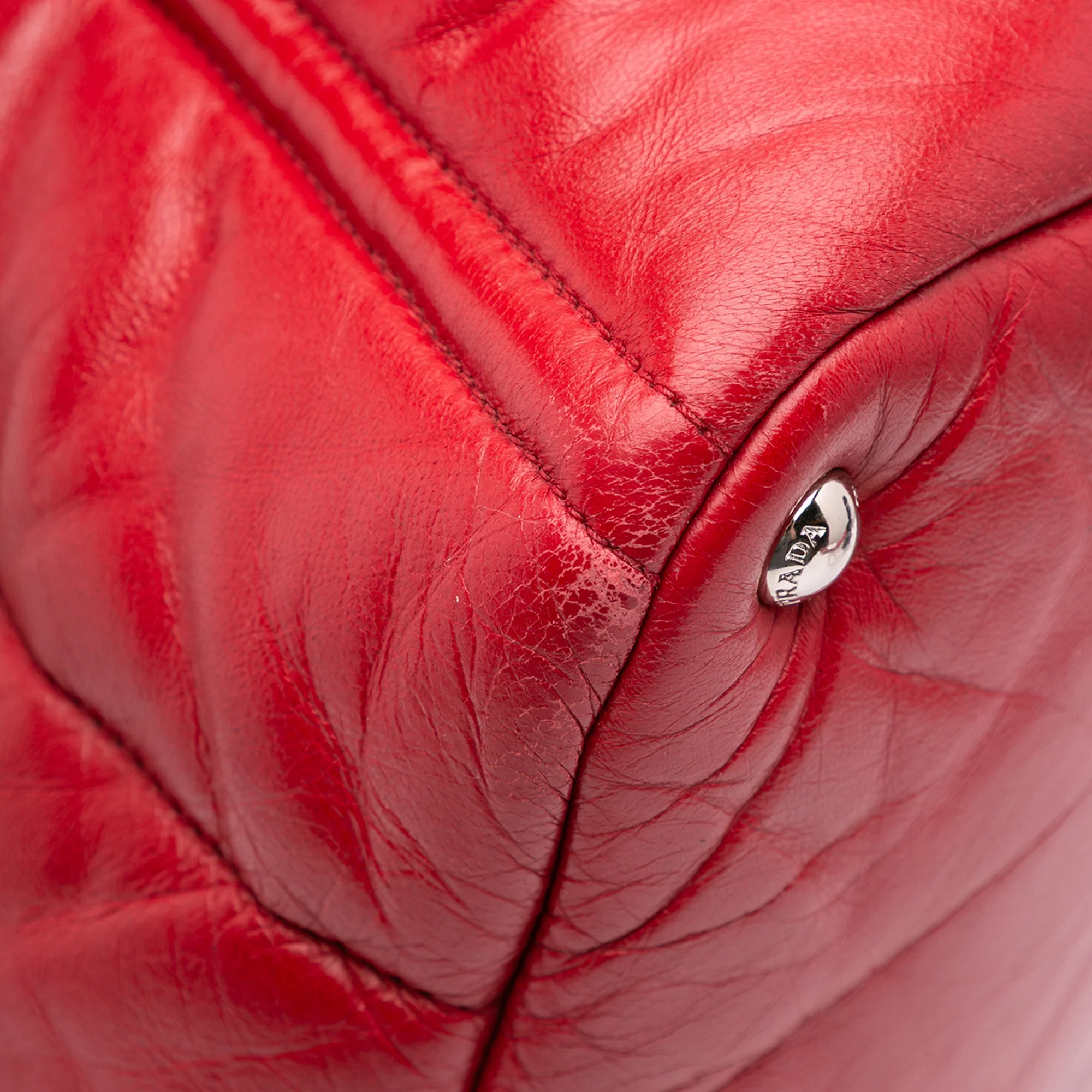 Prada | Pre-Owned Nappa Bomber Satchel | Red - Image 8
