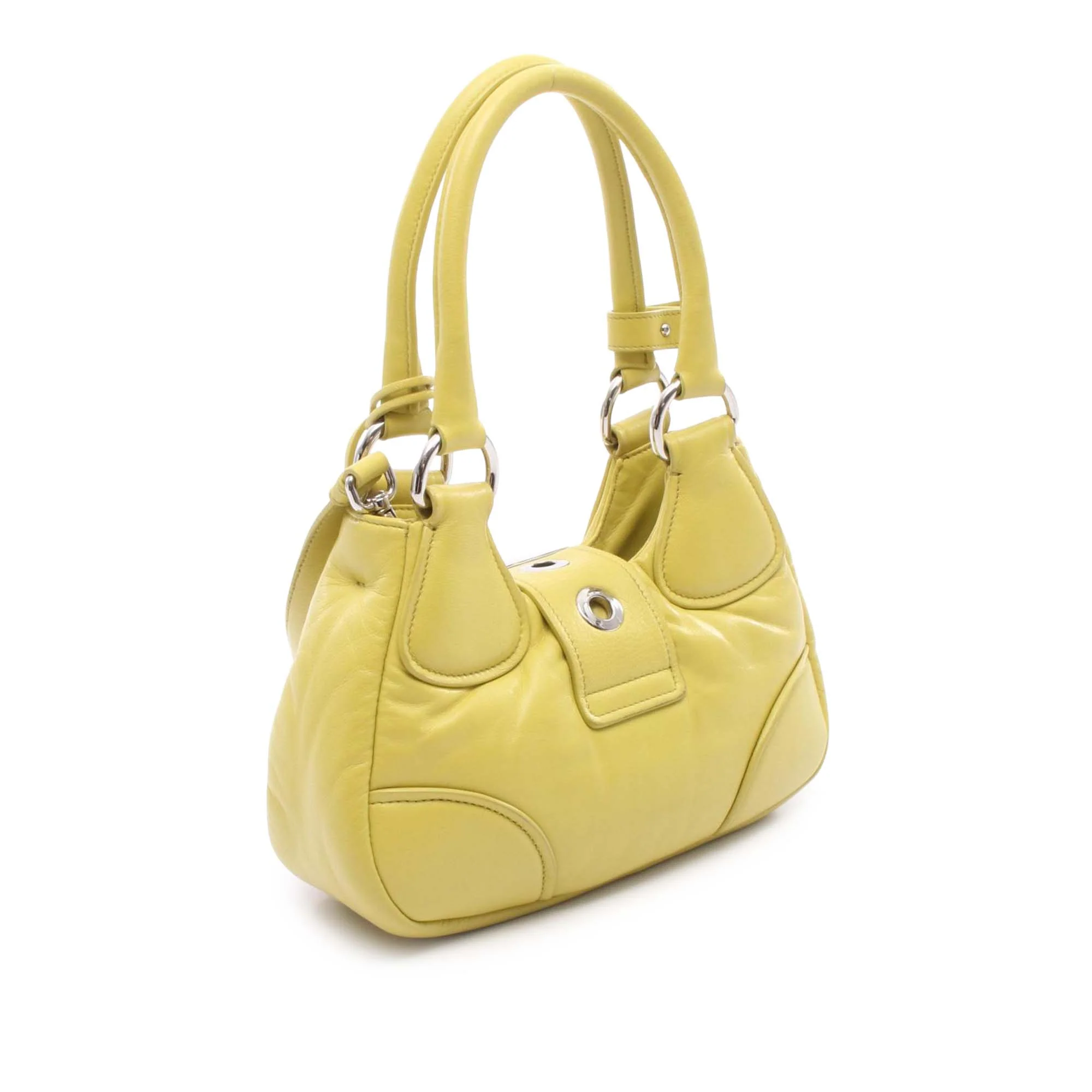Prada | Pre-Owned Nappa Soft Padded Re Edition 2002 Moon Satchel | Yellow - Image 2