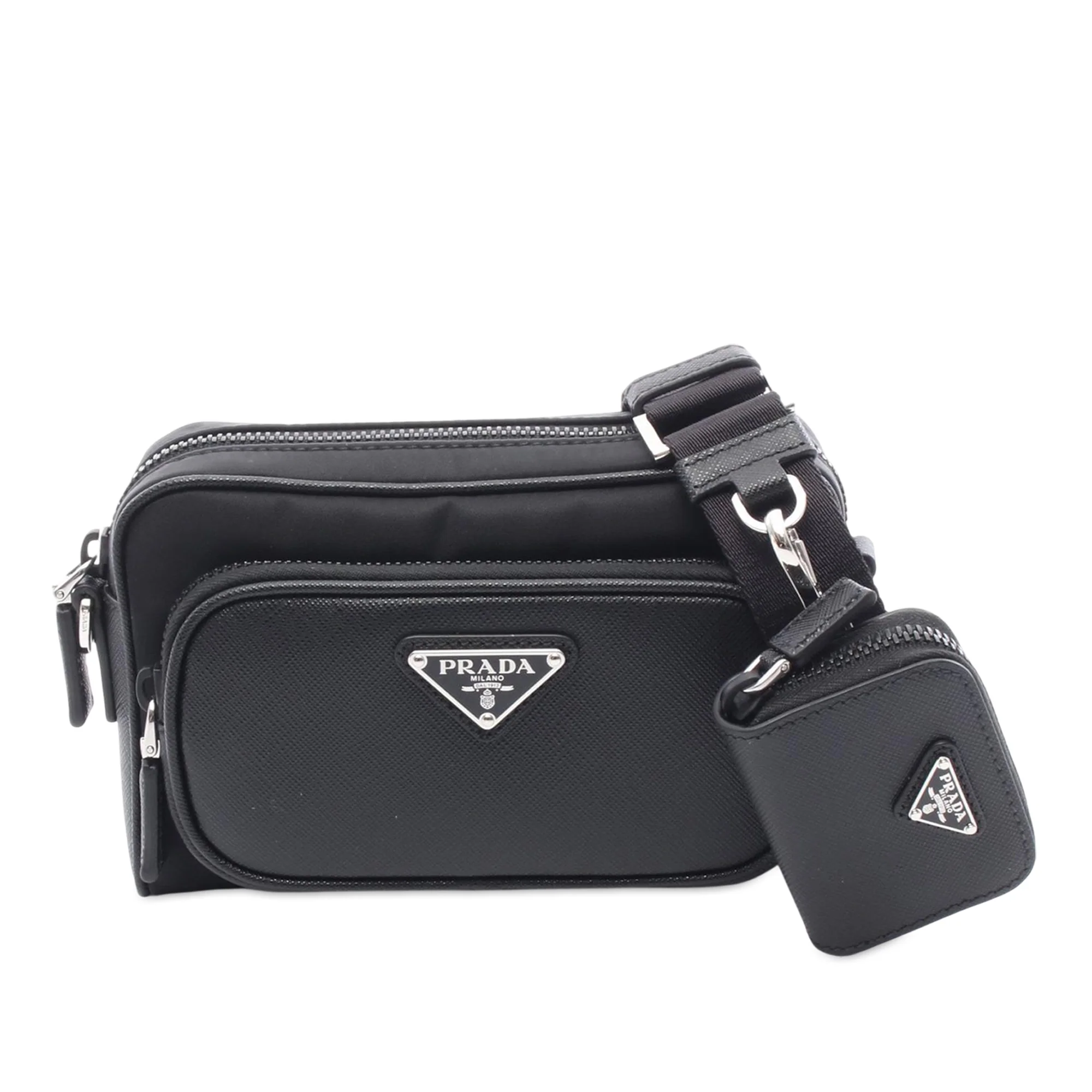 Prada | Pre-Owned Re-Nylon and Saffiano Shoulder Bag | Black