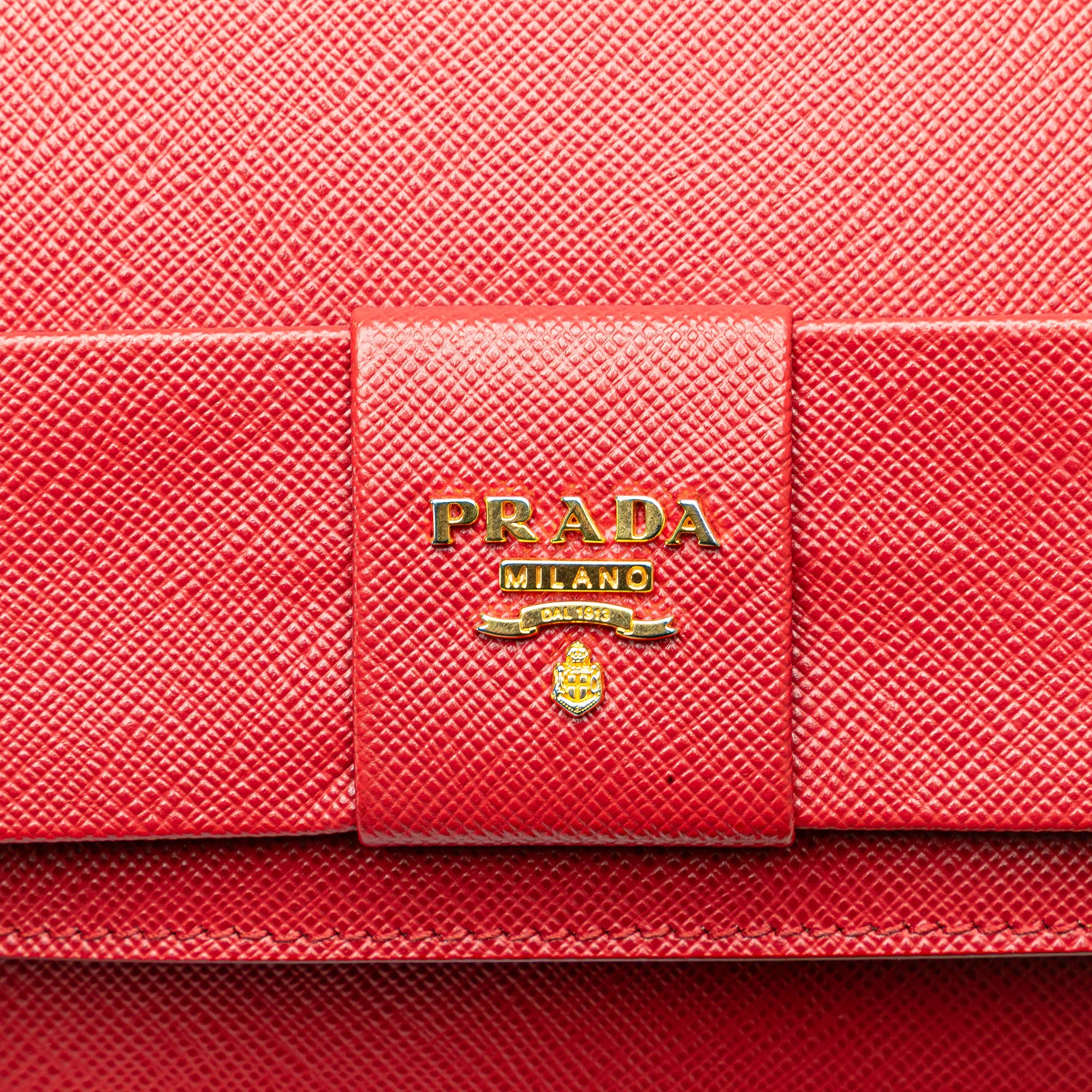 Prada | Pre-Owned Saffiano Lux Bow Wallet On Strap | Red - Image 16